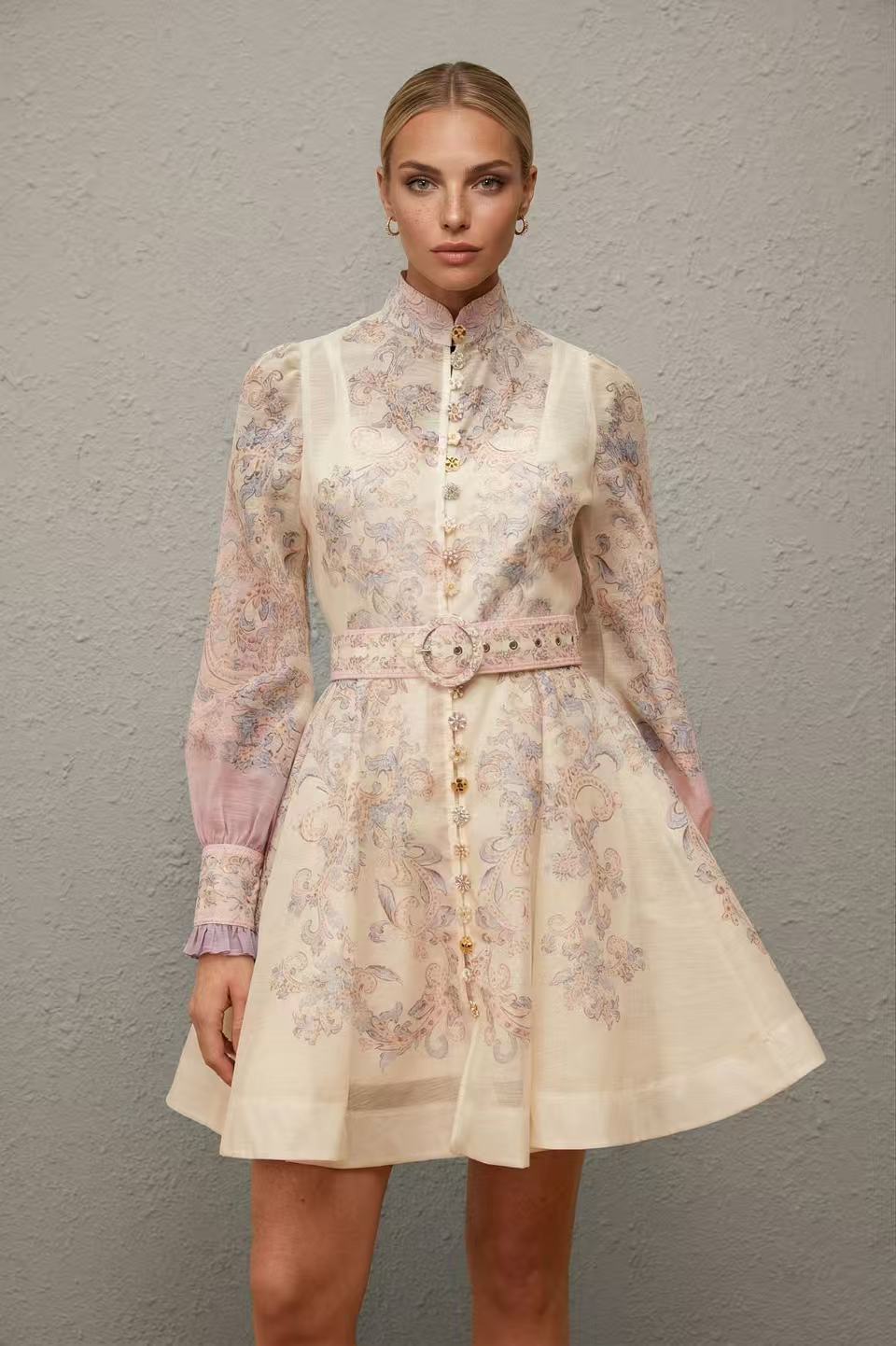 Daedalus Neutral Floral Print Mini Dress