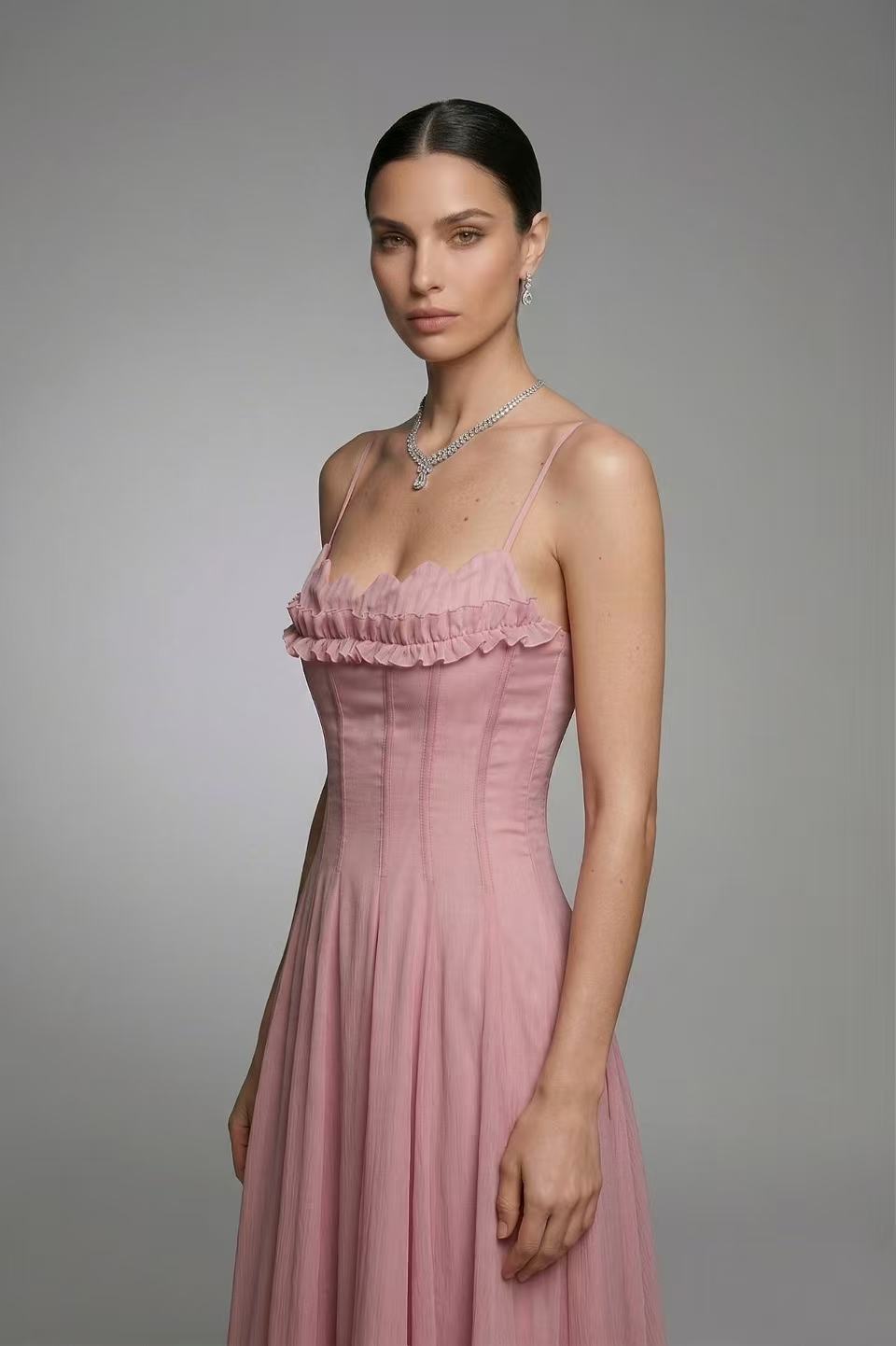 Sidonie Ruffled Shirred Tulle Maxi Dress