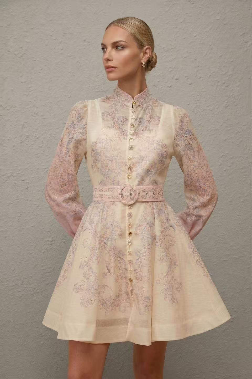 Daedalus Neutral Floral Print Mini Dress