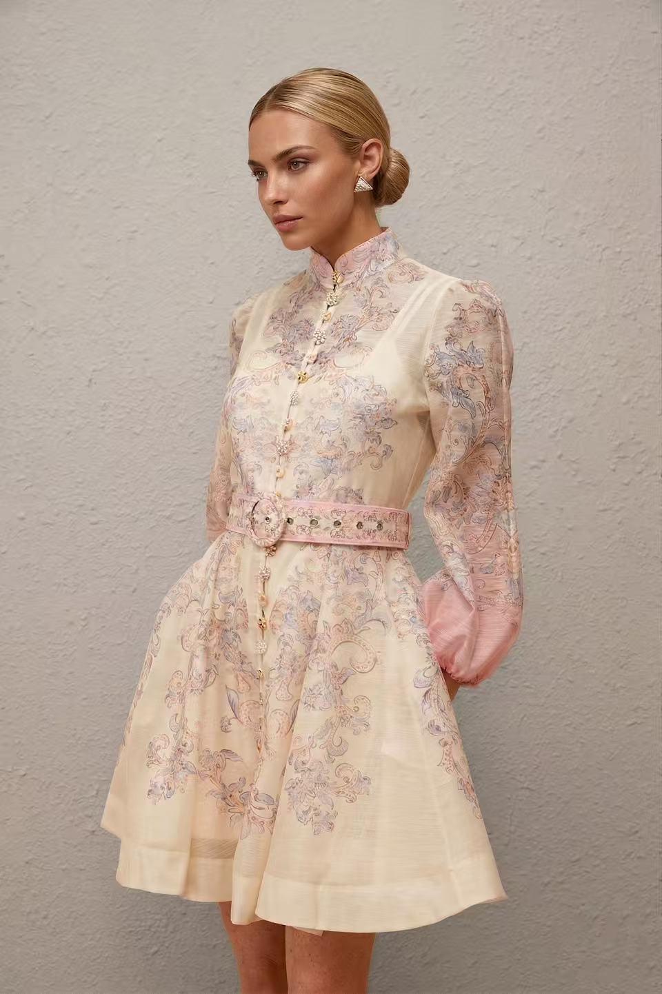 Daedalus Neutral Floral Print Mini Dress