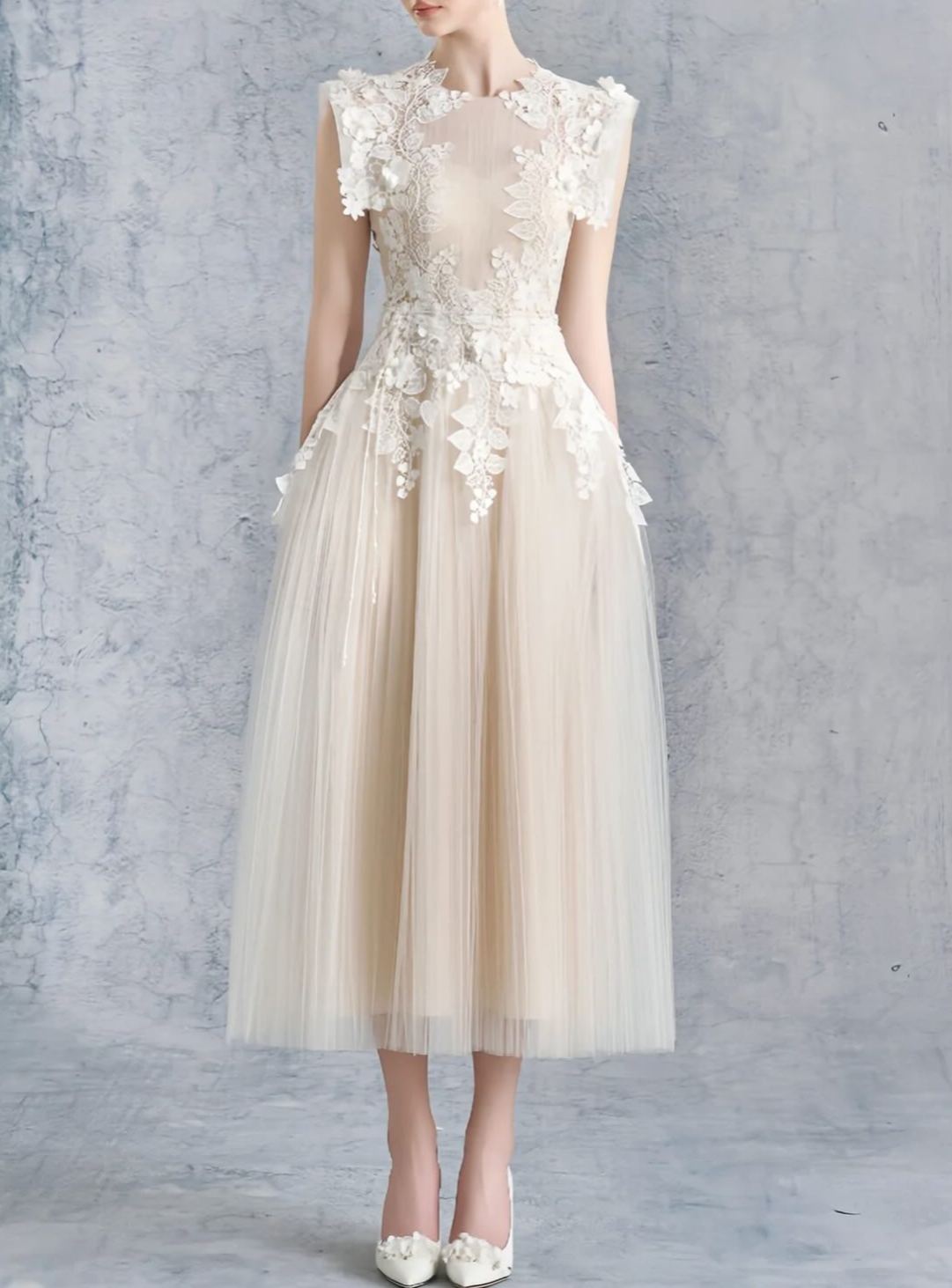 Dobromila Flower-appliqué Tulle Midi Dress