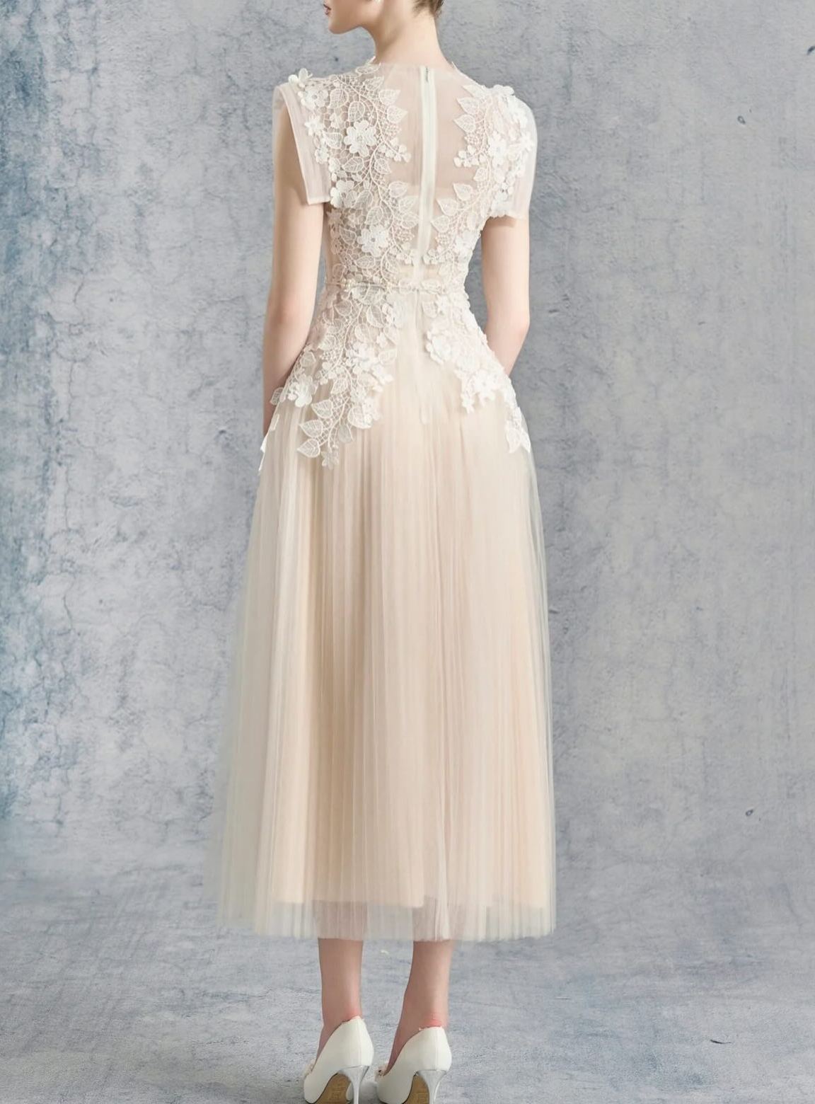 Dobromila Flower-appliqué Tulle Midi Dress