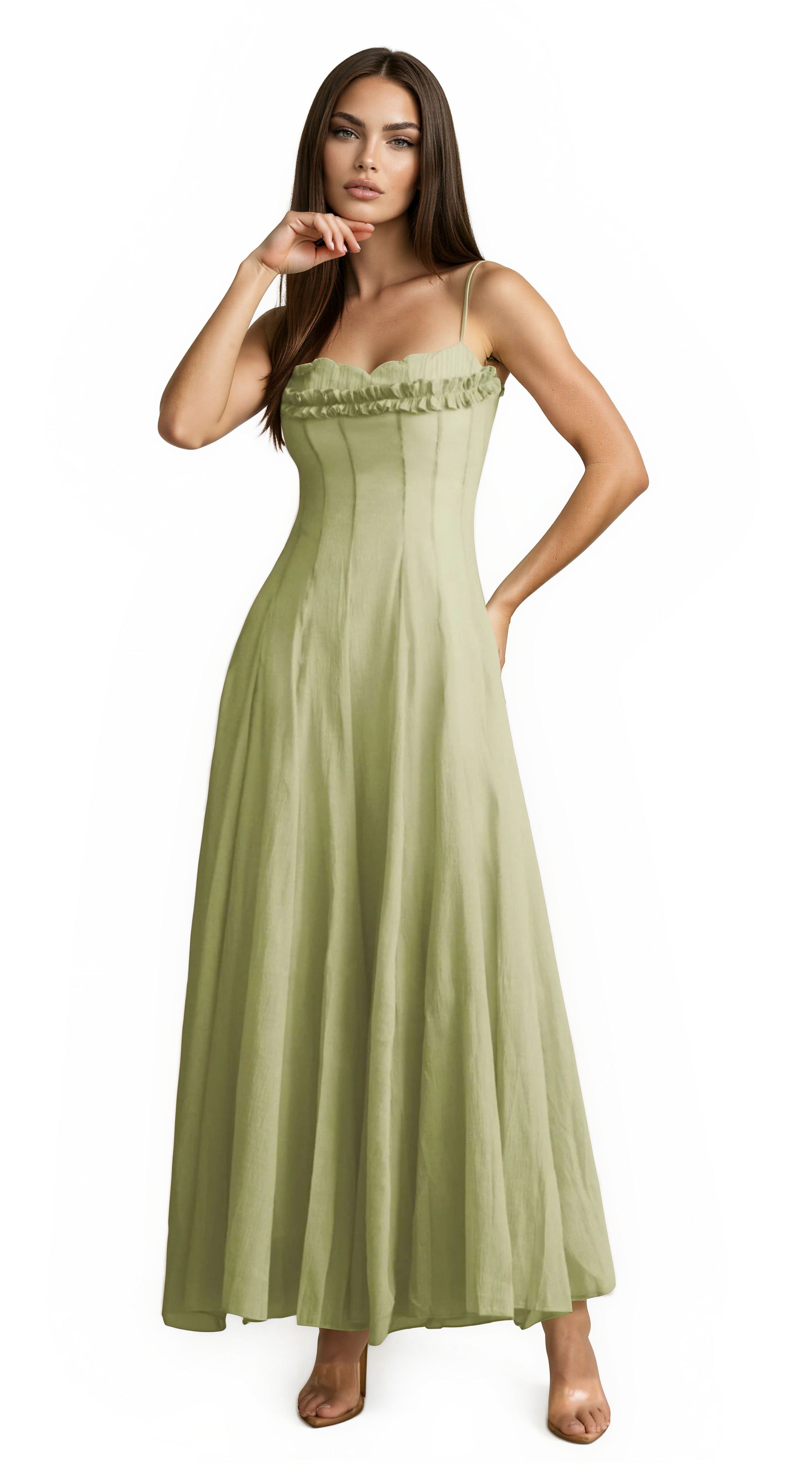 Piroska Ruffled Shirred Tulle Maxi Dress