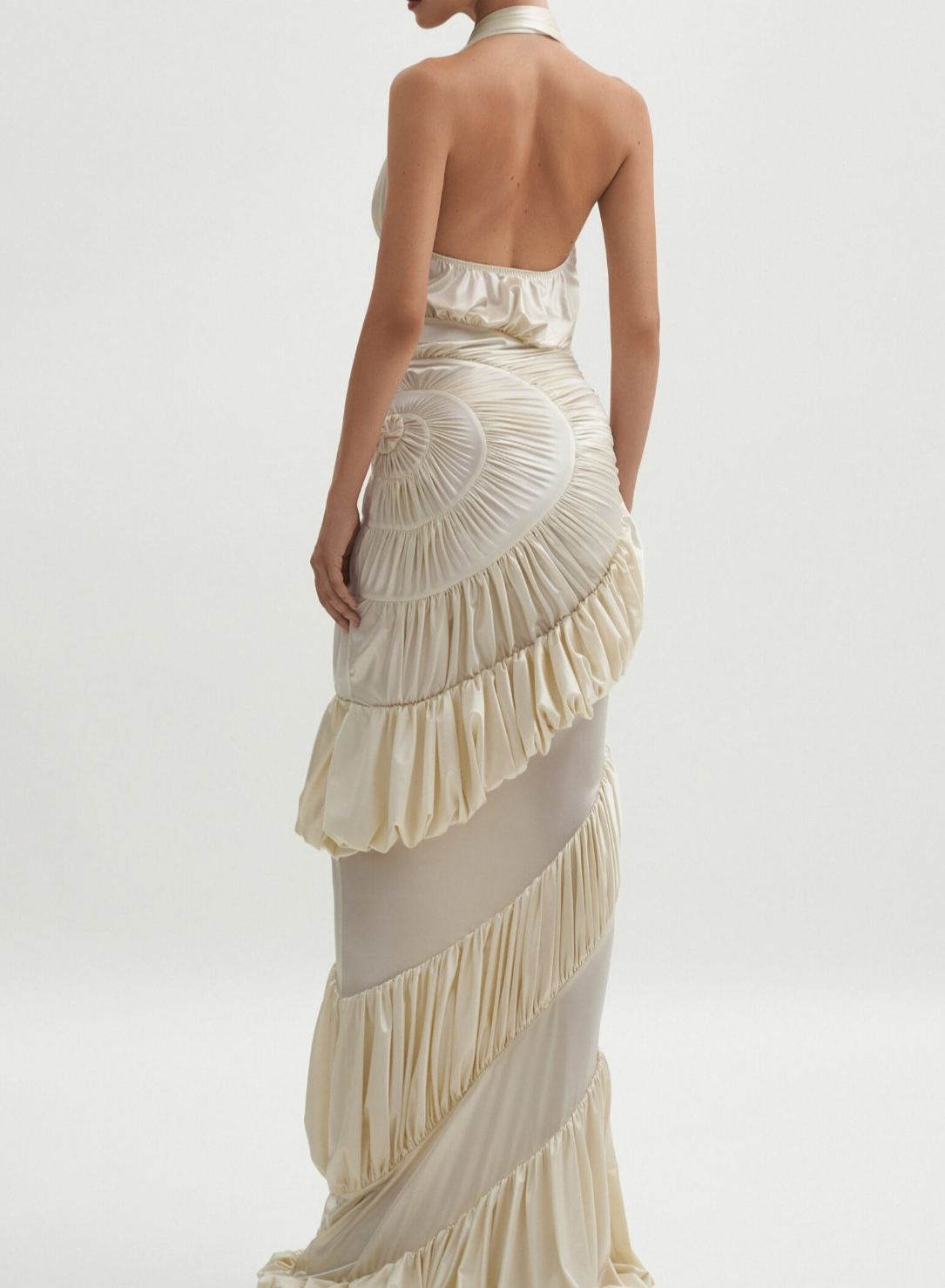 Marilou Cream White Halterneck Shirred Maxi Dress