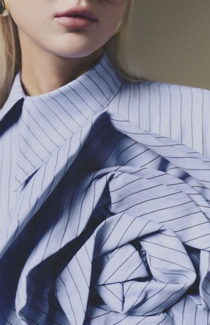 Melisande Blue 3D Petal Pinstriped Shirt