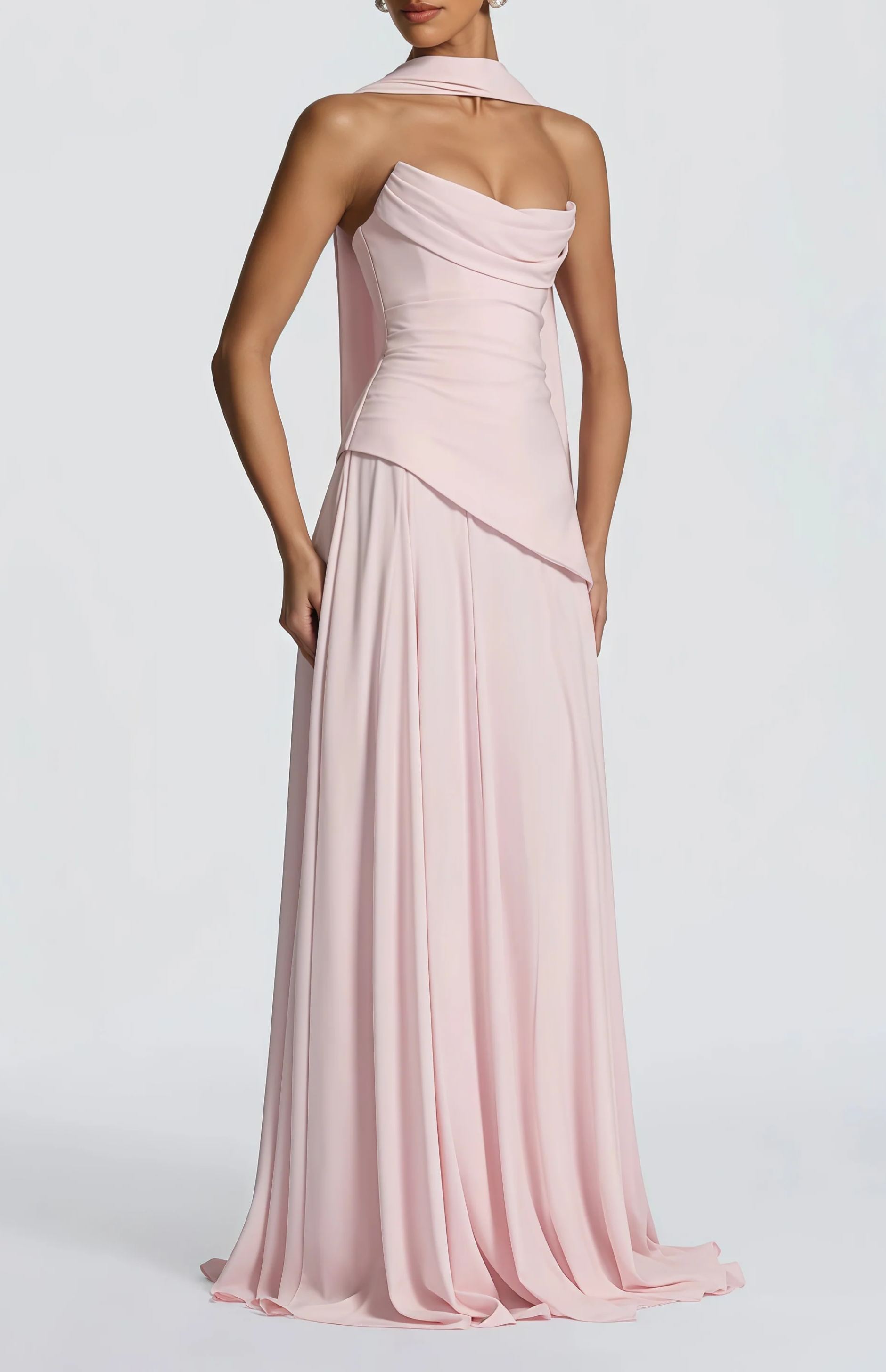 Jimena Pink Strapless Corset Chiffon Maxi Dress
