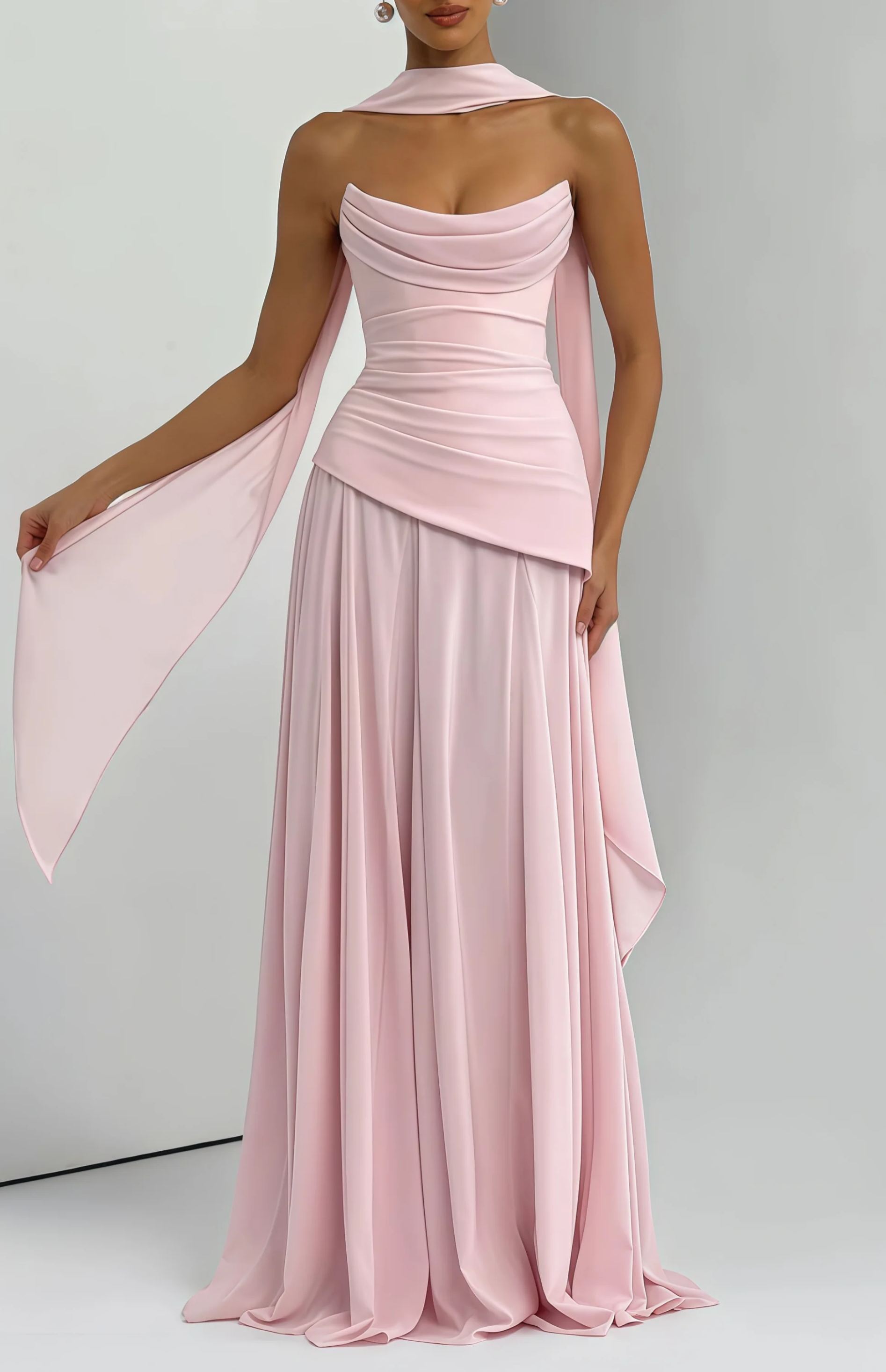 Jimena Pink Strapless Corset Chiffon Maxi Dress