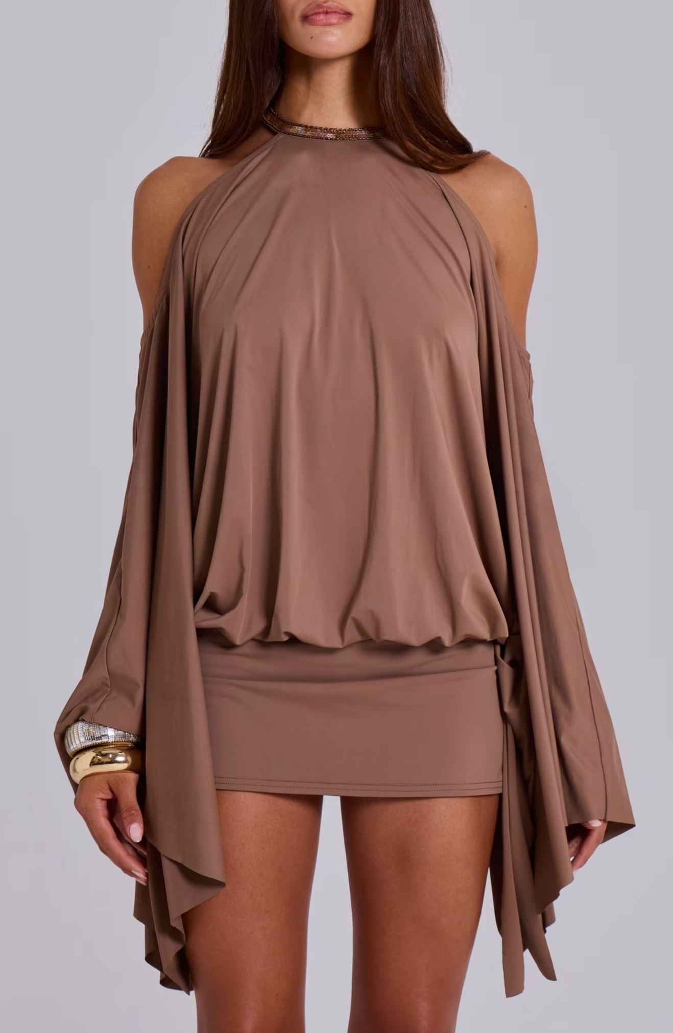 Riley Brown Cold Shoulder Embellished Mini Dress