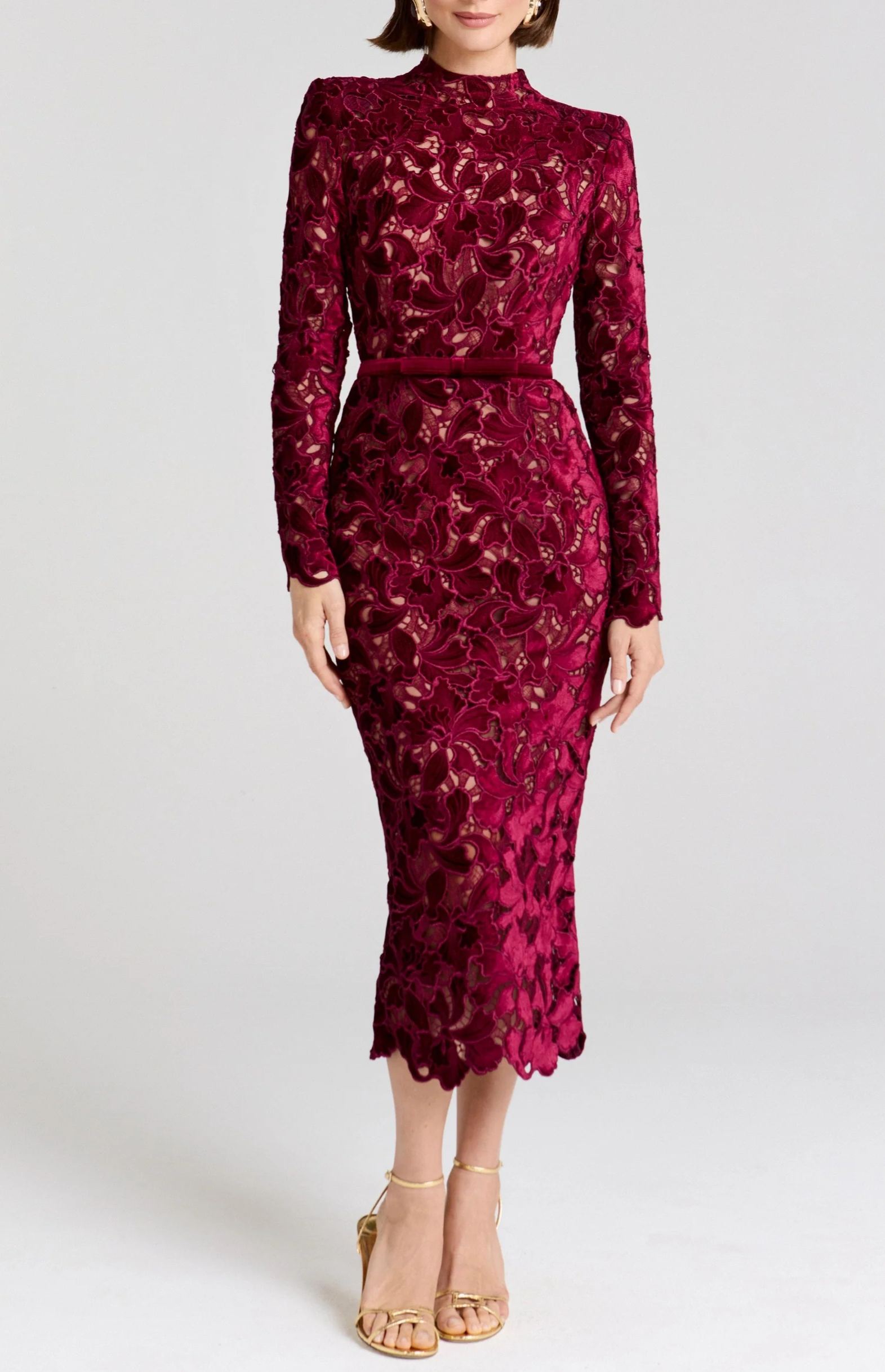 Pénélope Red Floral Embroidered Midi Dress