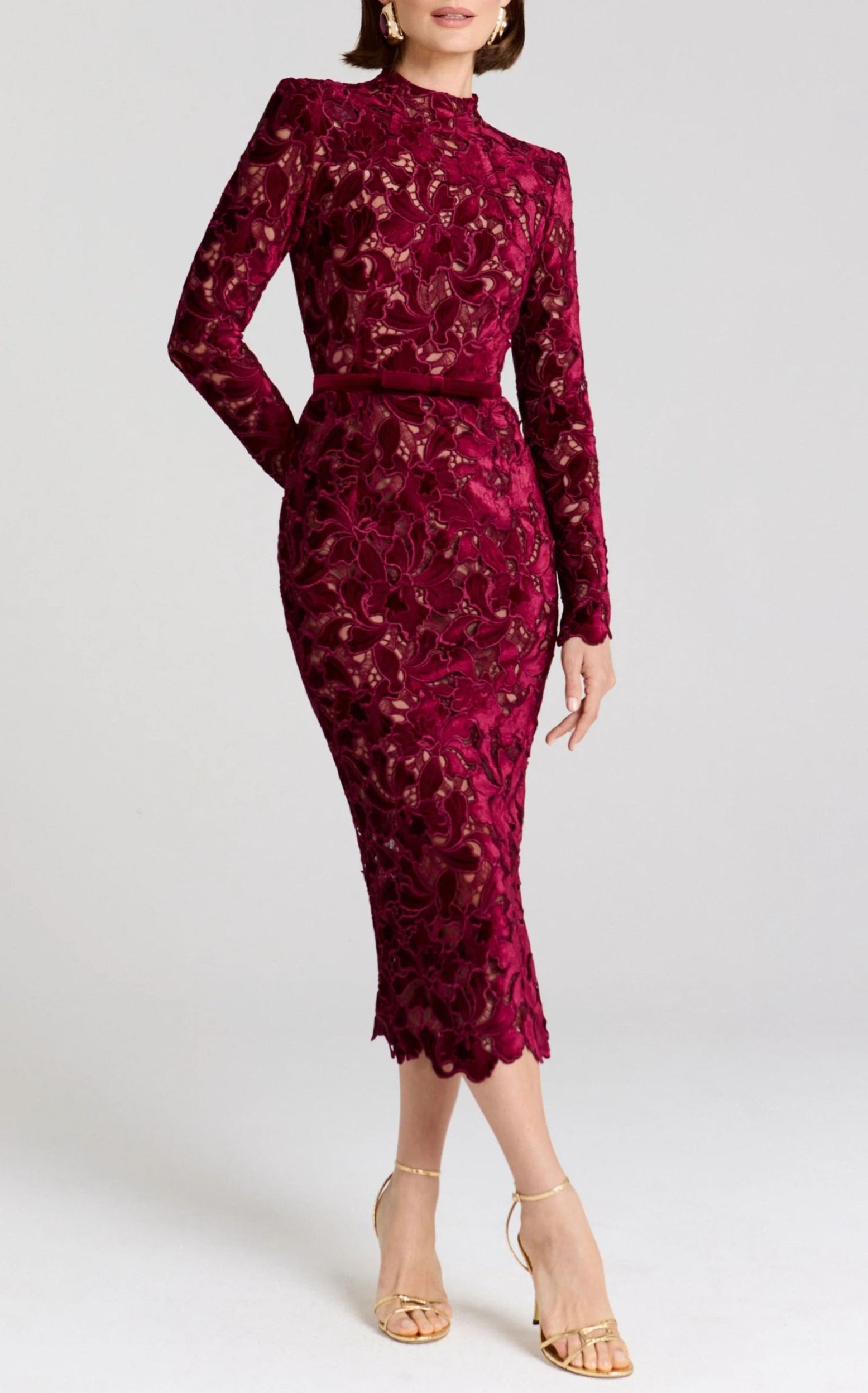 Pénélope Red Floral Embroidered Midi Dress
