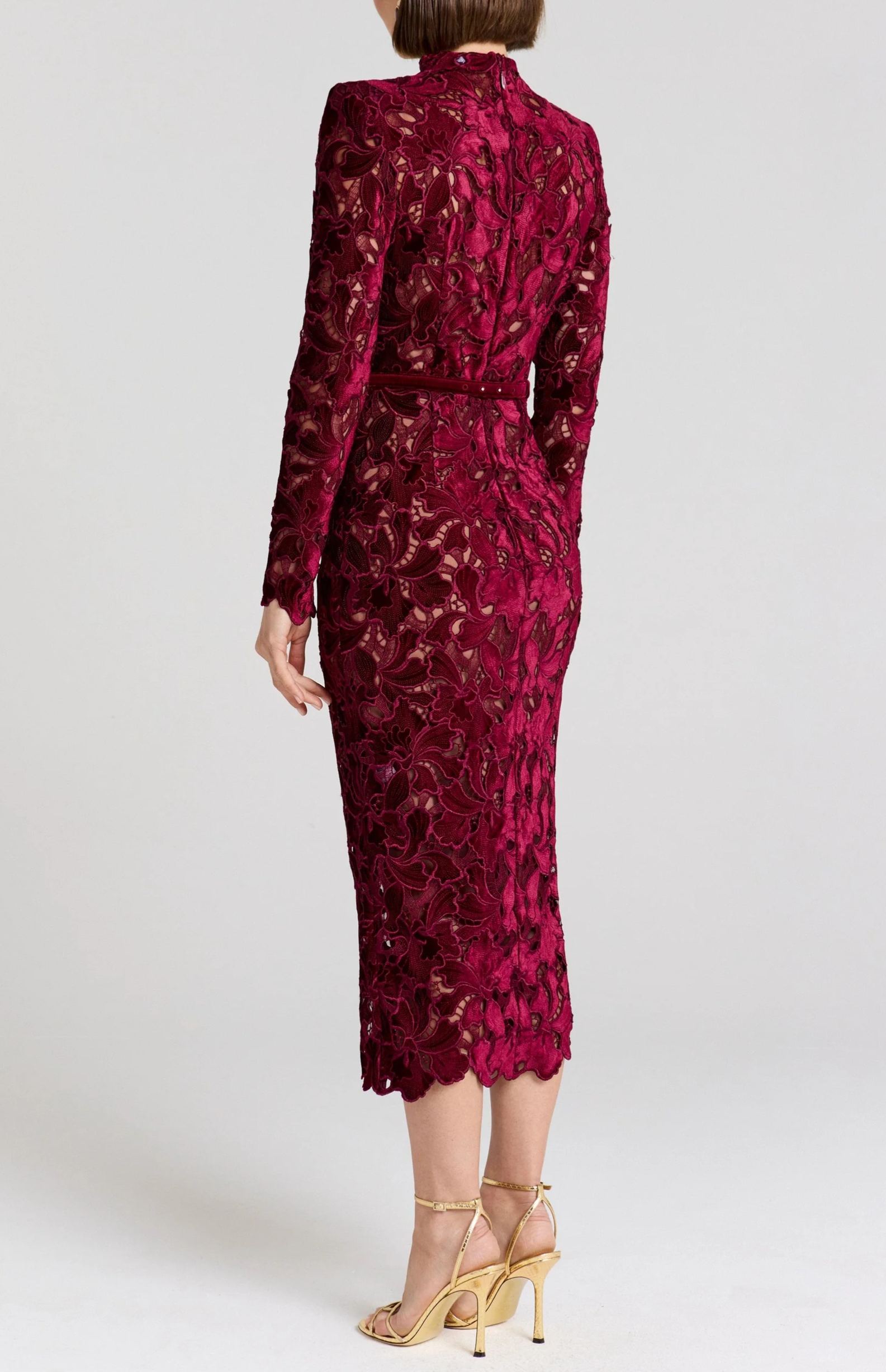 Pénélope Red Floral Embroidered Midi Dress