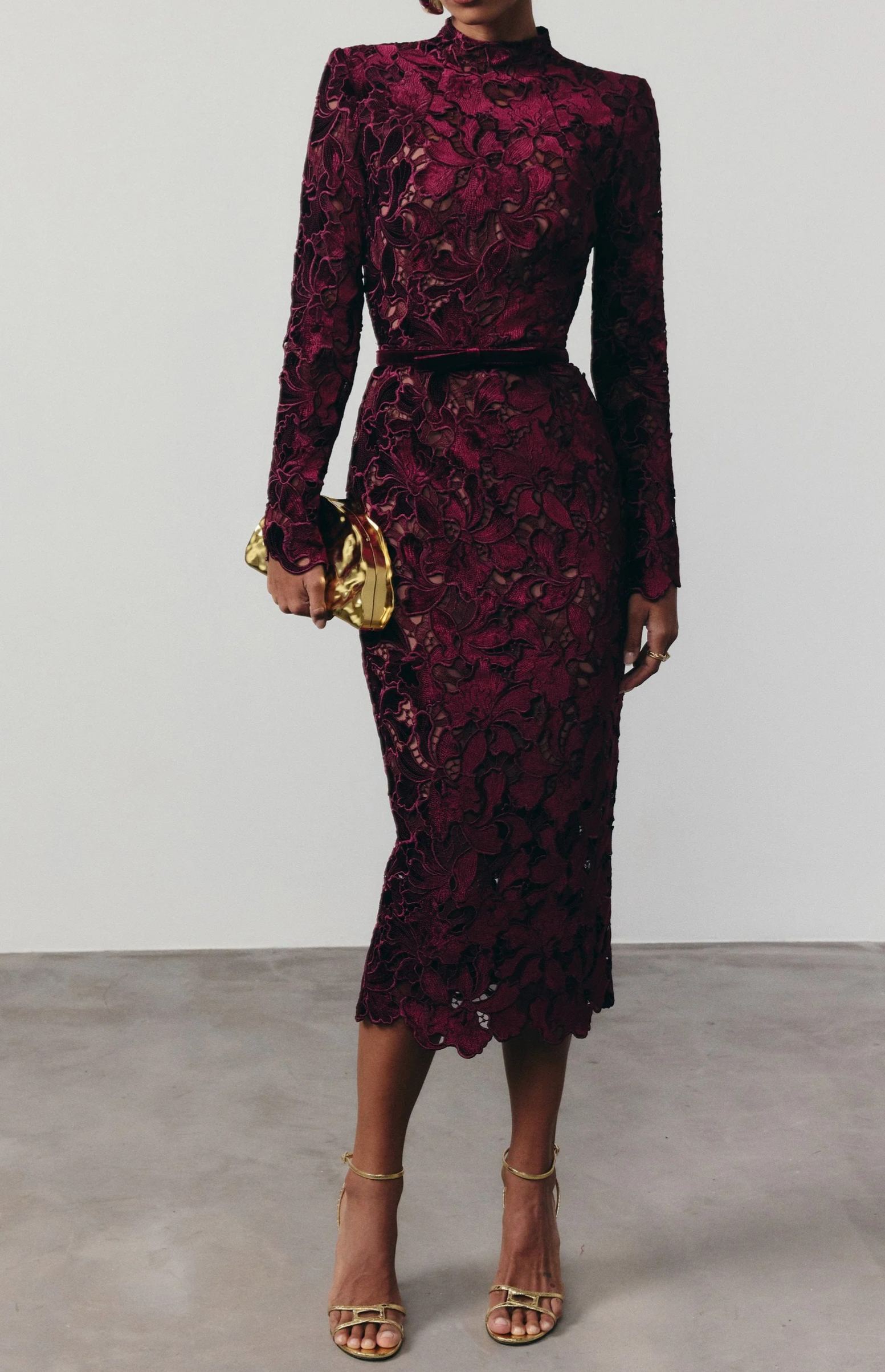 Pénélope Red Floral Embroidered Midi Dress