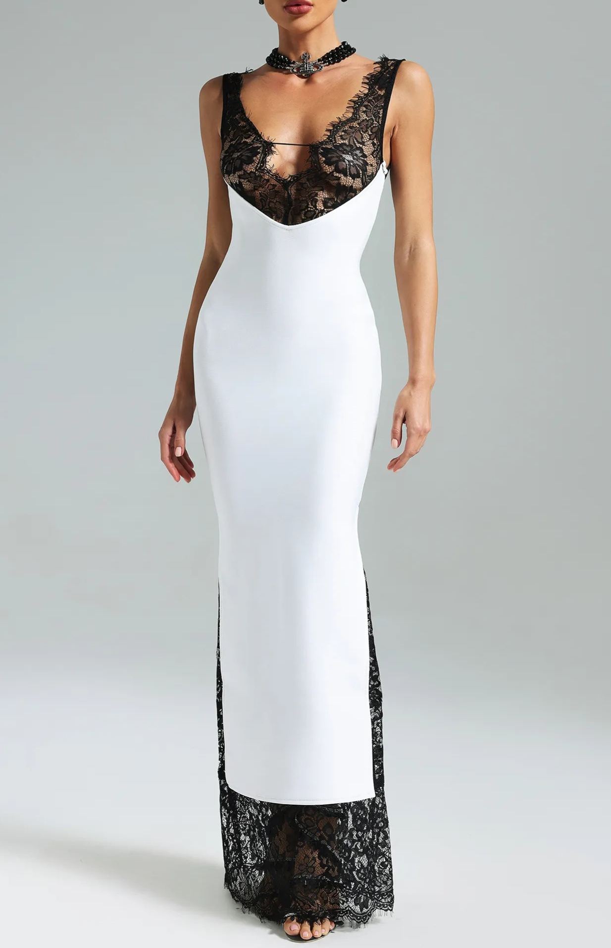 Dekia Lace Deep V Maxi Dress