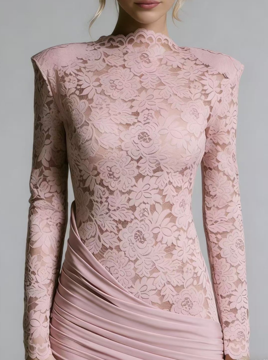 Raine Pink Ribbon Detail Floral Lace Midi Dress