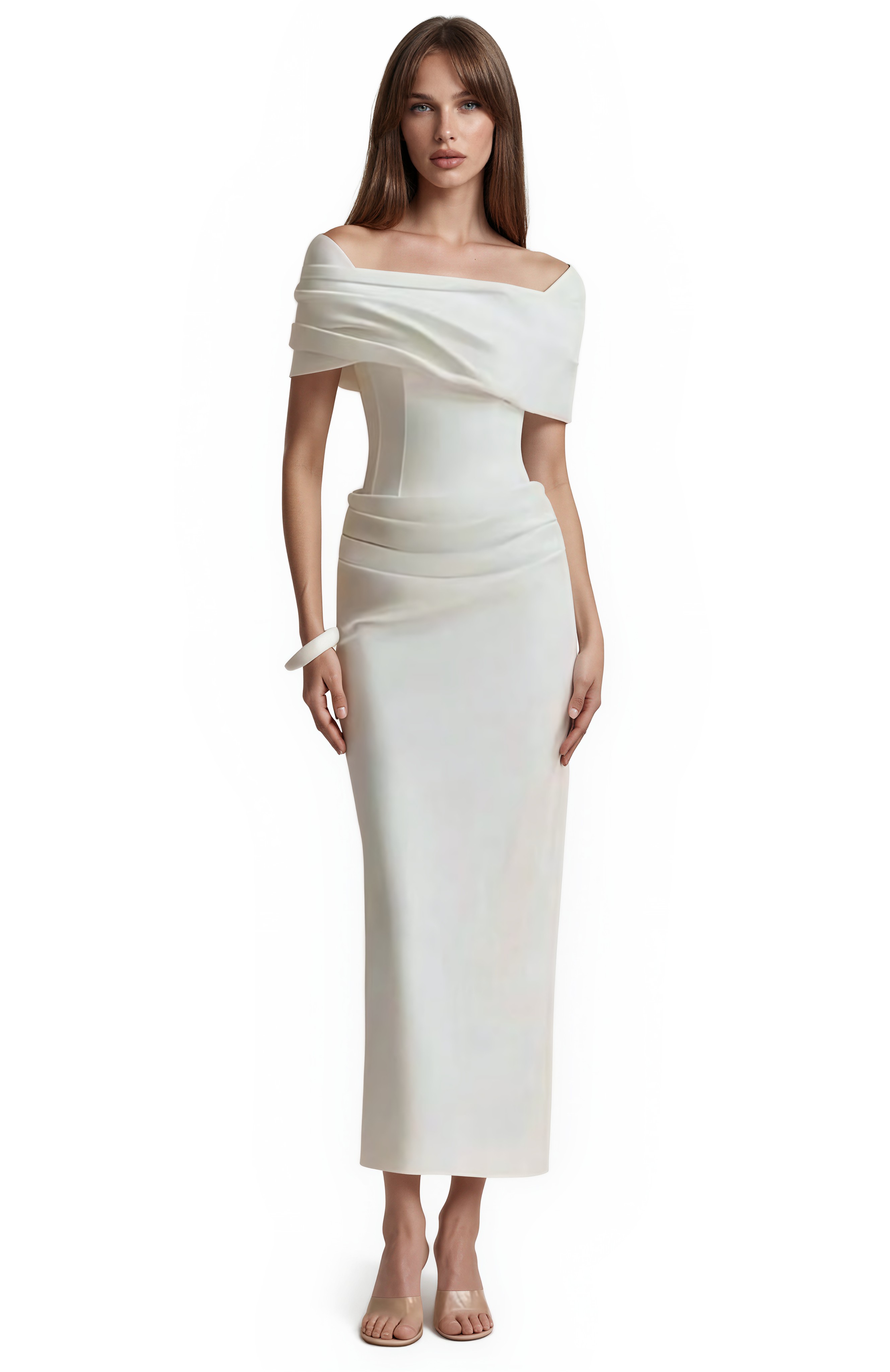 Automne White Draped Midi Dress