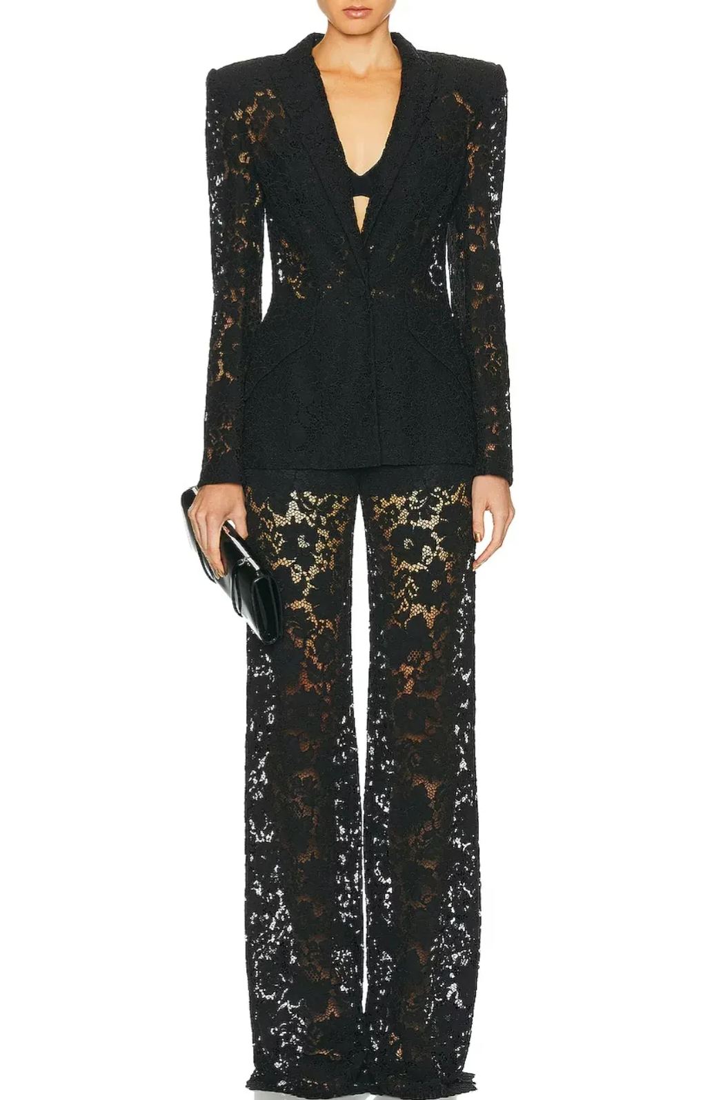 Solara Black Sheer Lace Blazer & Trousers Matching Set
