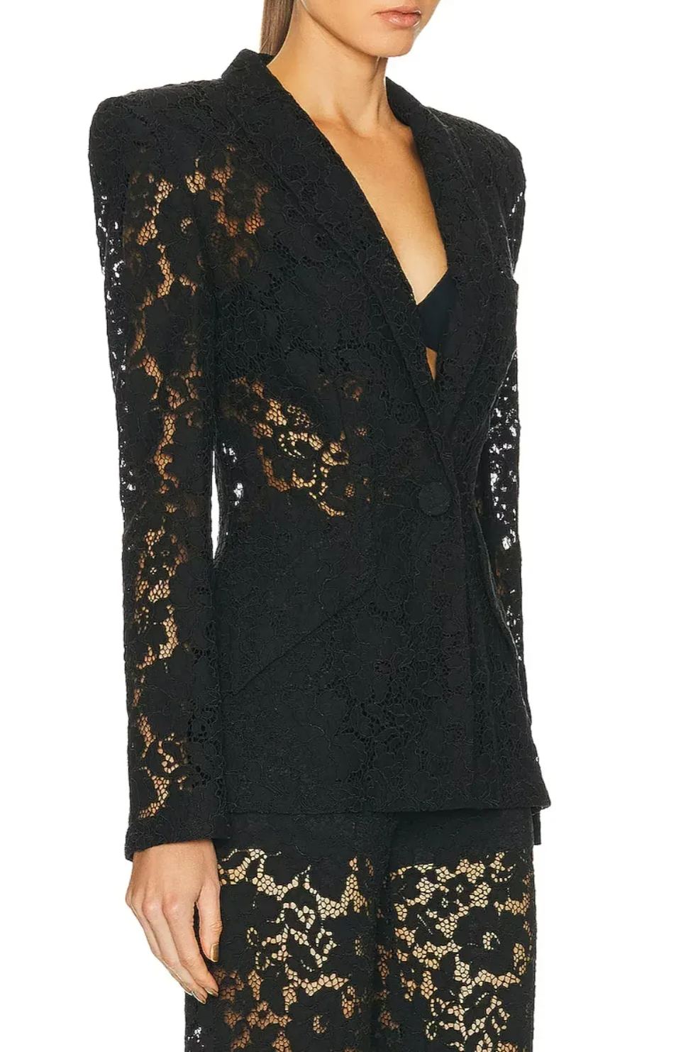 Solara Black Sheer Lace Blazer & Trousers Matching Set