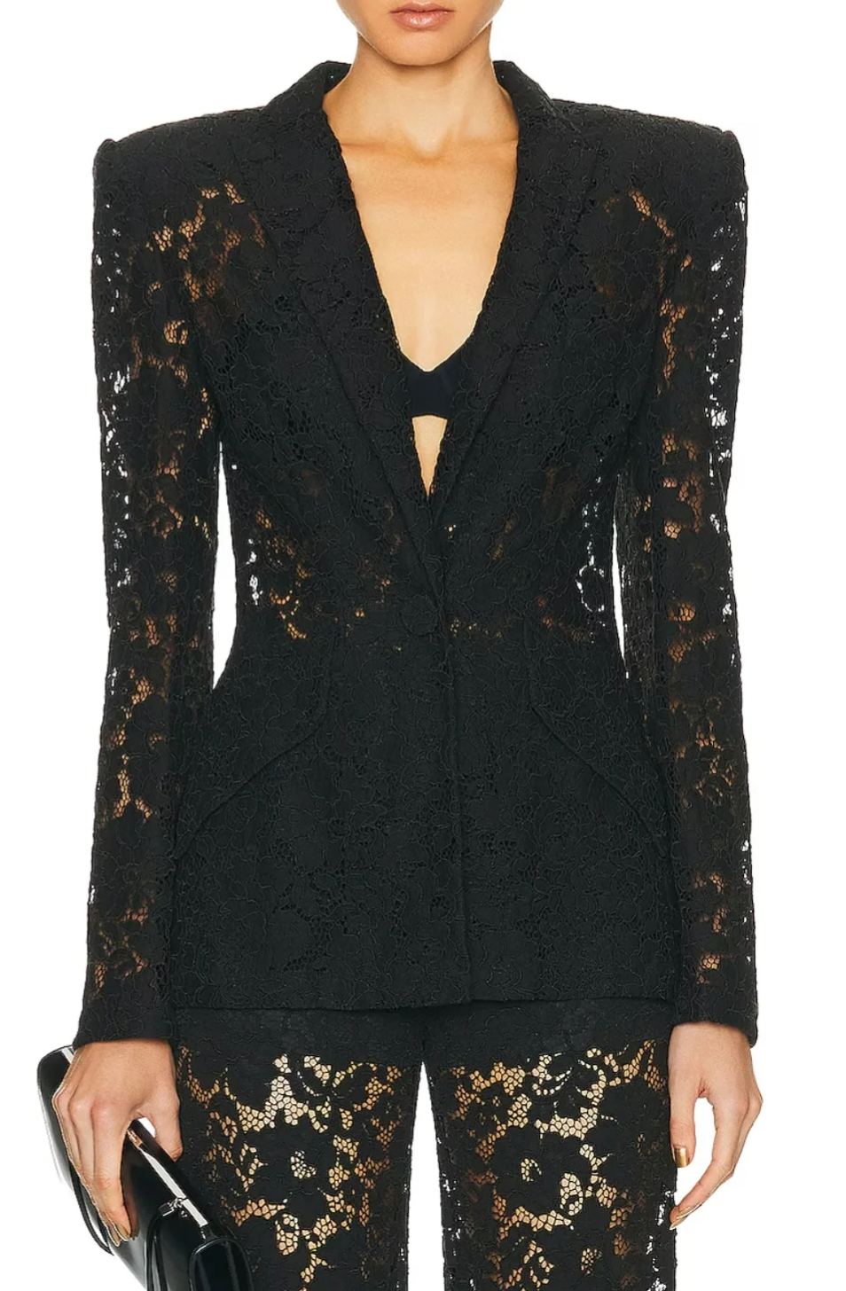 Solara Black Sheer Lace Blazer & Trousers Matching Set