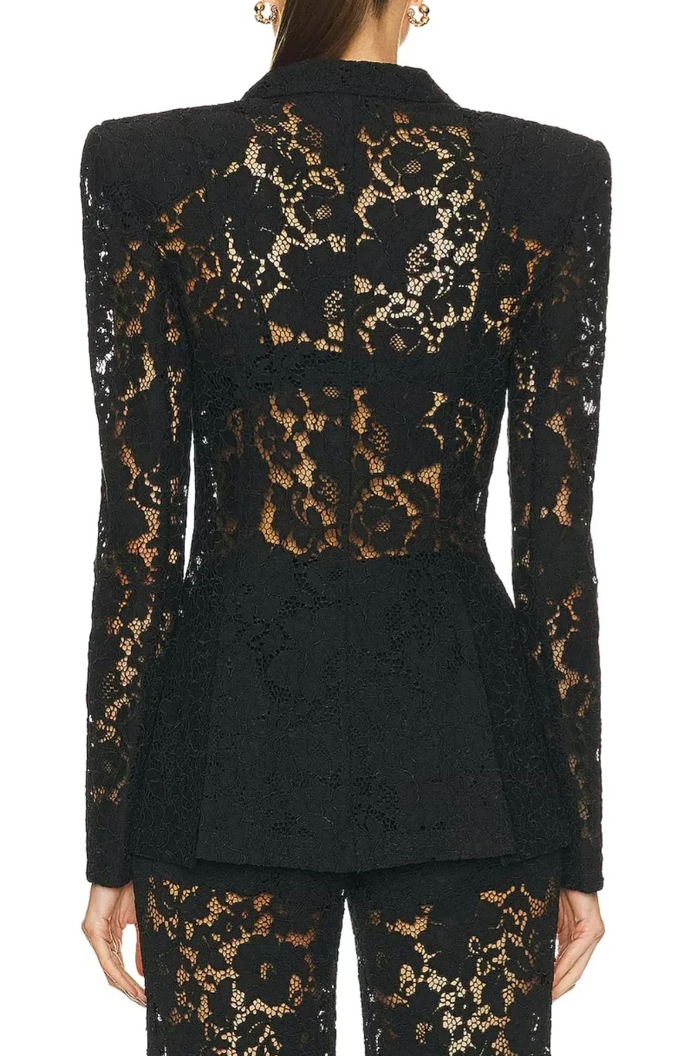 Solara Black Sheer Lace Blazer & Trousers Matching Set