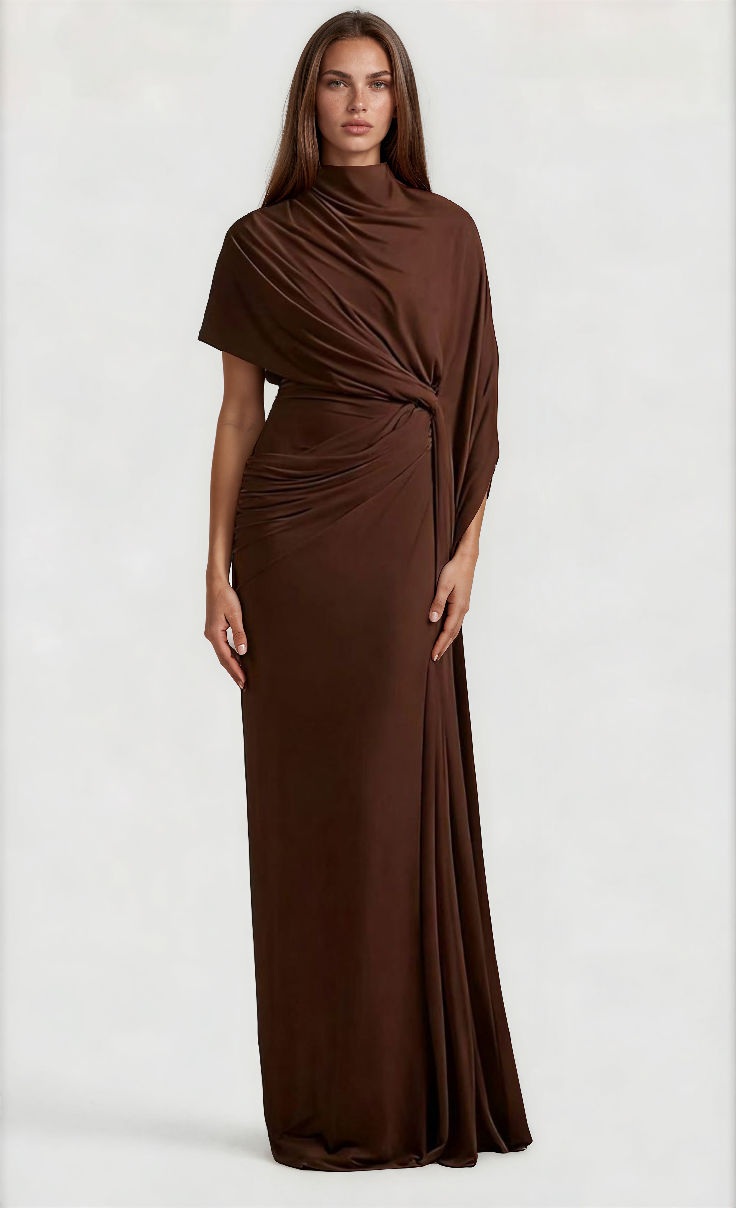Andrea Asymmetrical Draped Cape & Dress Matching Set in White