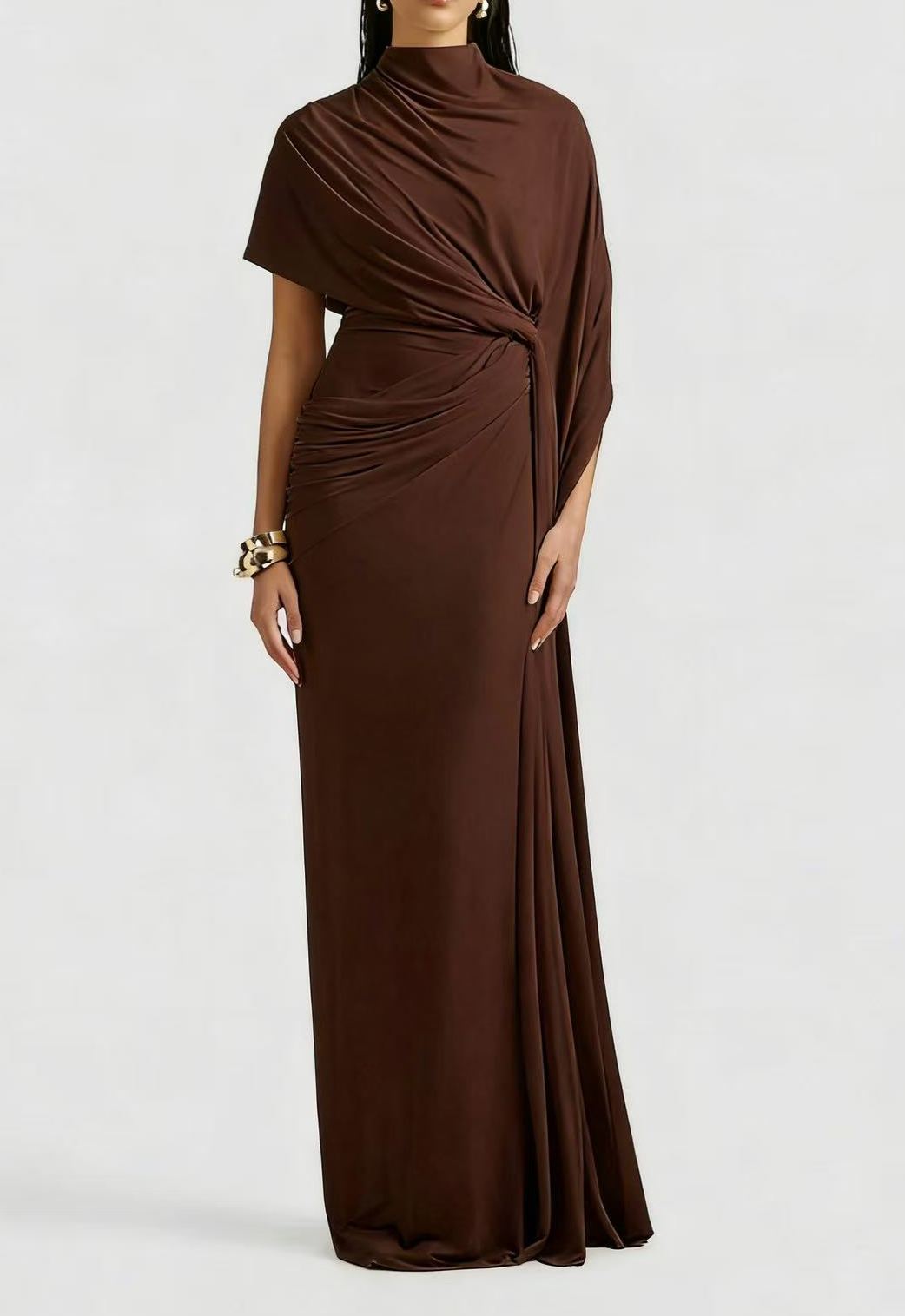 Andrea Asymmetrical Draped Cape & Dress Matching Set in White