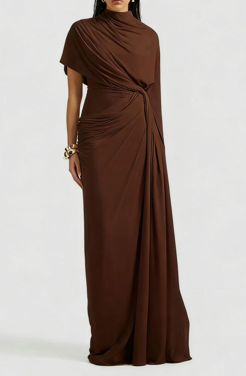 Andrea Asymmetrical Draped Cape & Dress Matching Set in White