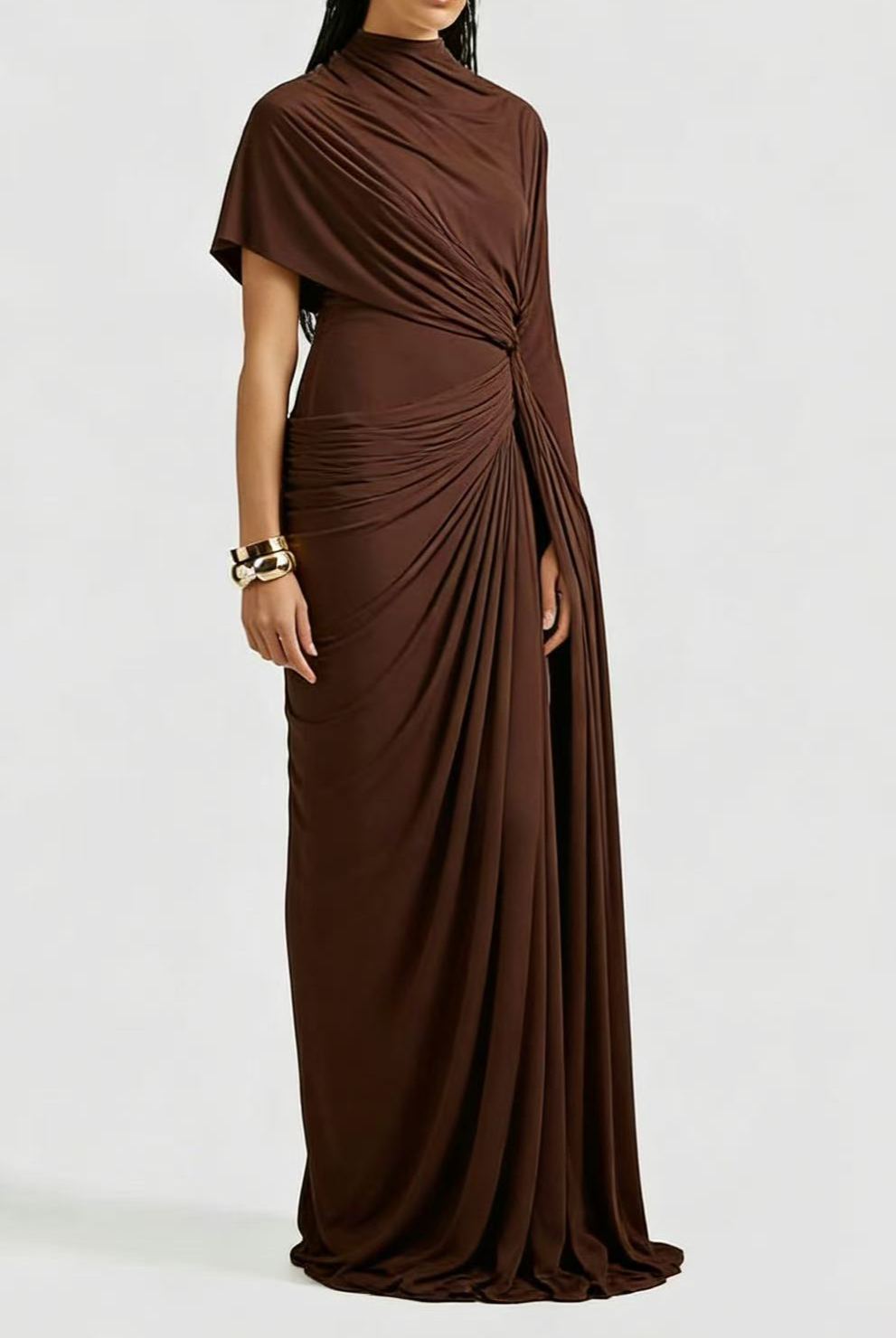 Andrea Asymmetrical Draped Cape & Dress Matching Set in White