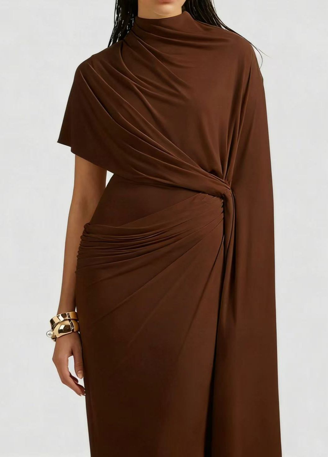 Andrea Asymmetrical Draped Cape & Dress Matching Set in White