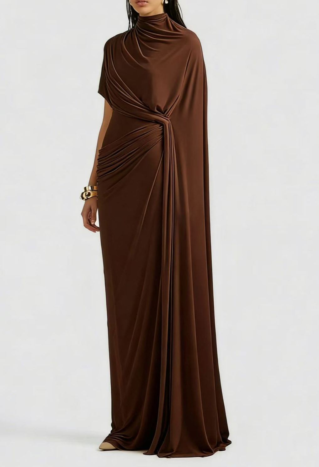 Andrea Asymmetrical Draped Cape & Dress Matching Set in White