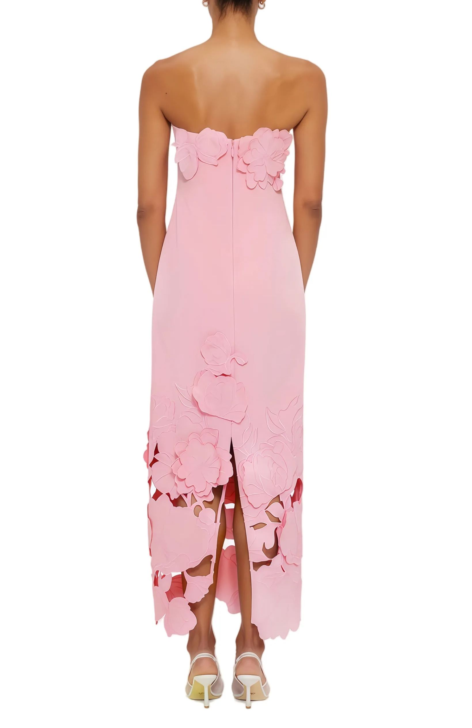 Ariza Pink Strapless Floral Embroidered Maxi Dress