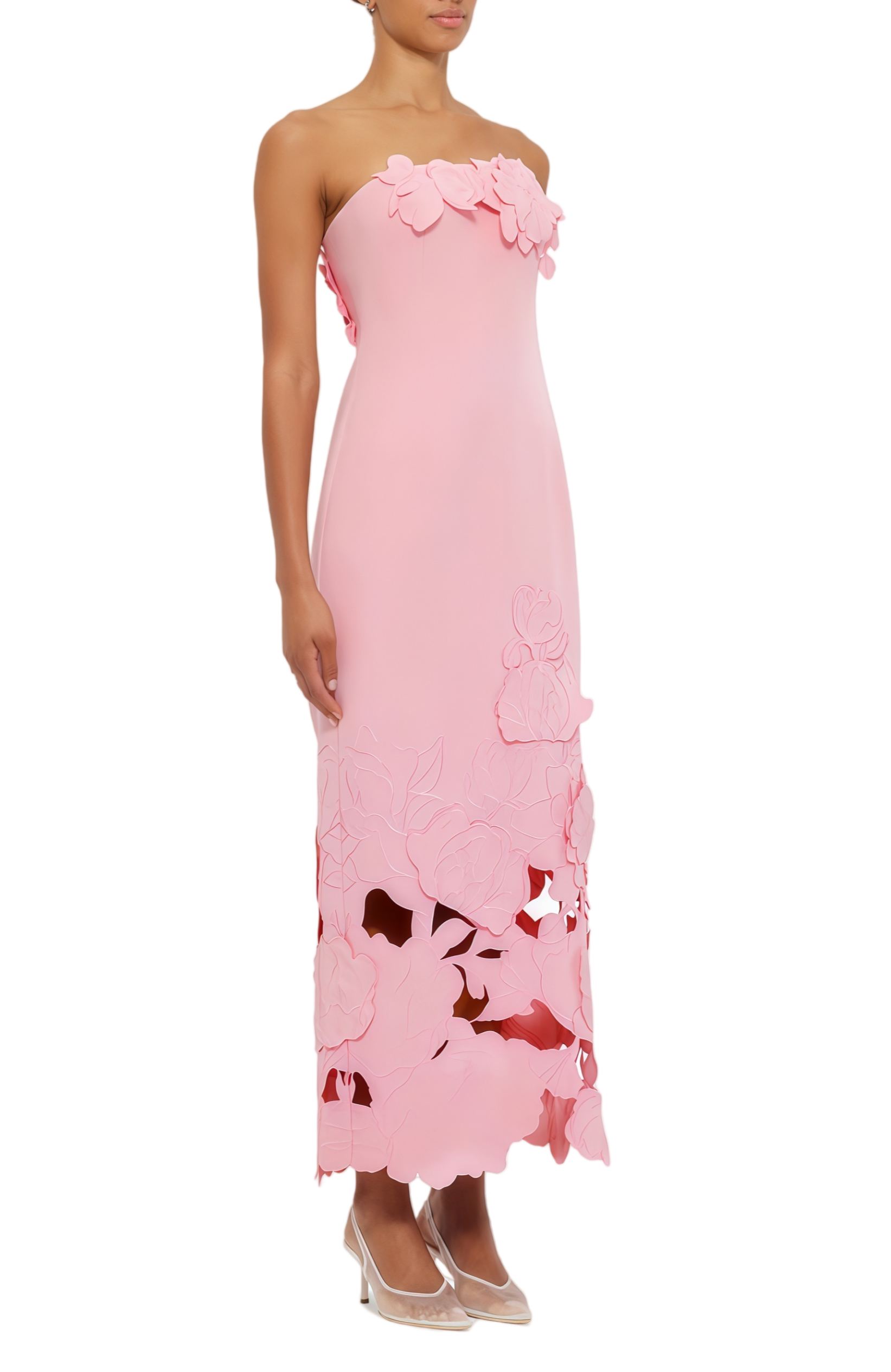 Ariza Pink Strapless Floral Embroidered Maxi Dress