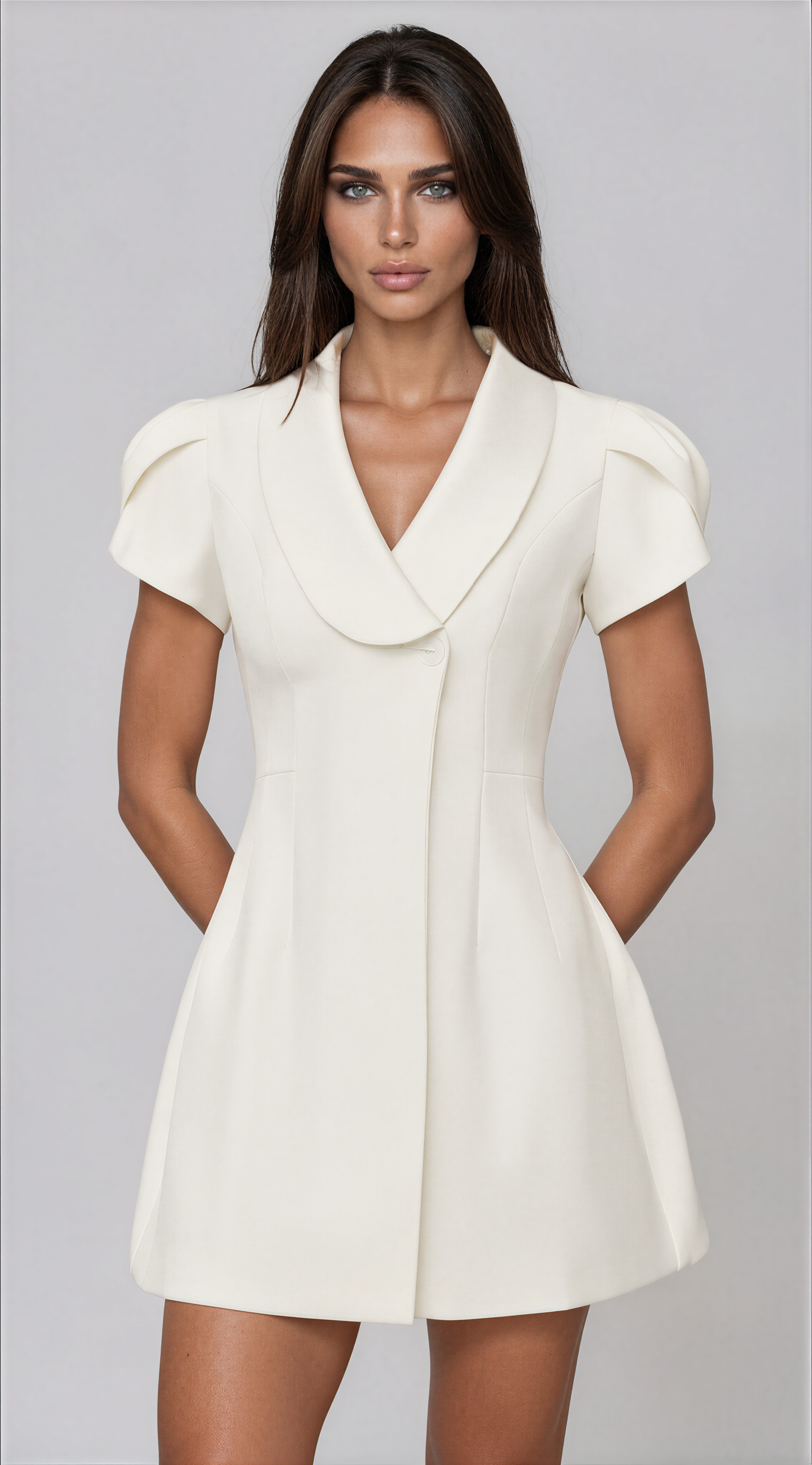 Catherine White Shawl Lapel Mini Dress