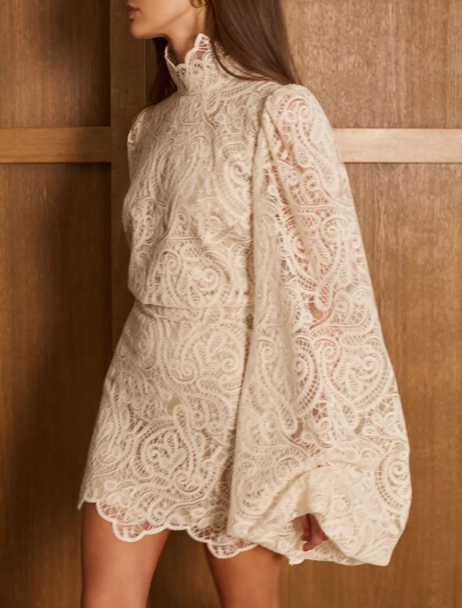 Eugénie Cream White Lace Blouse & Skirt Set