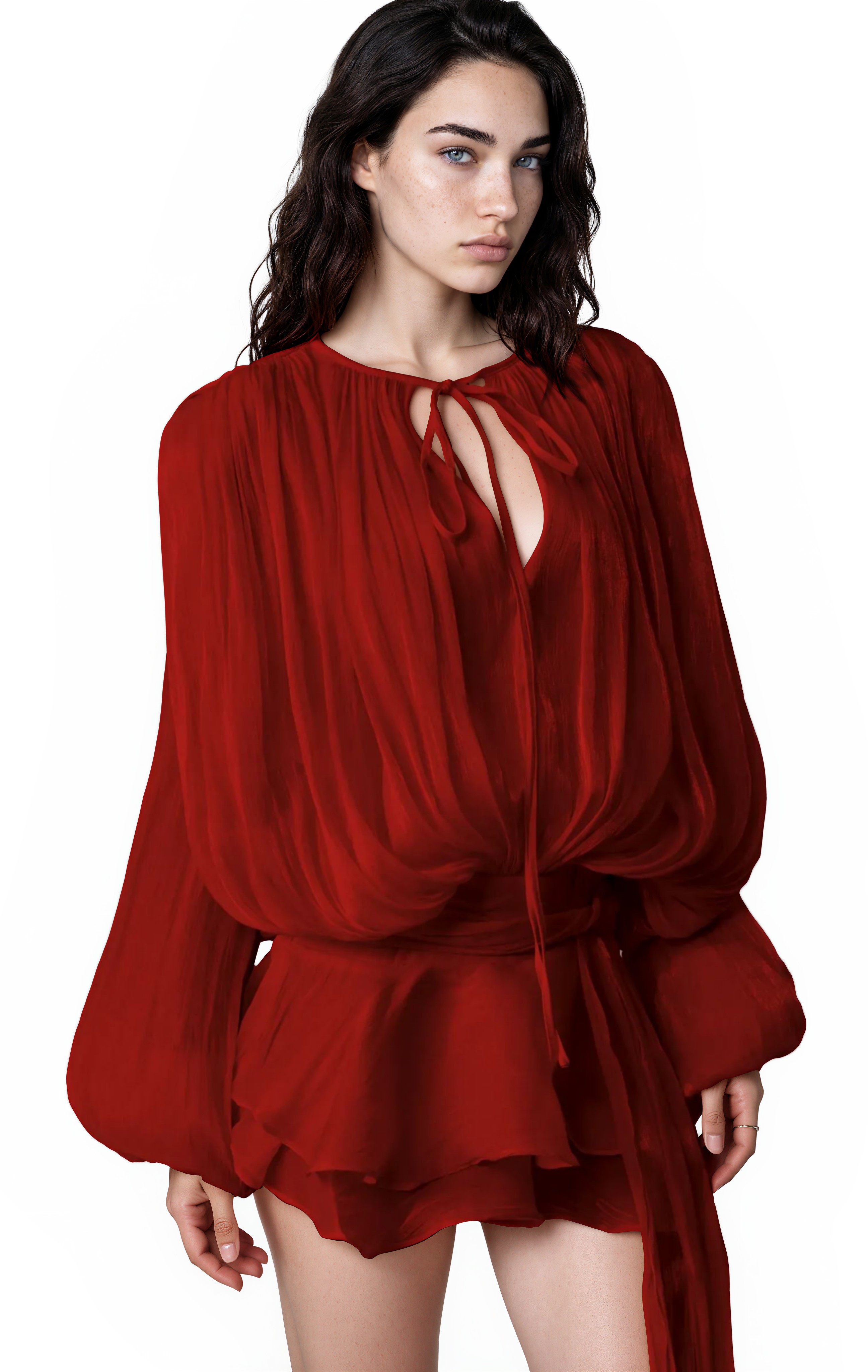 Chiara Red Fully Pleated Ruffled Mini Dress