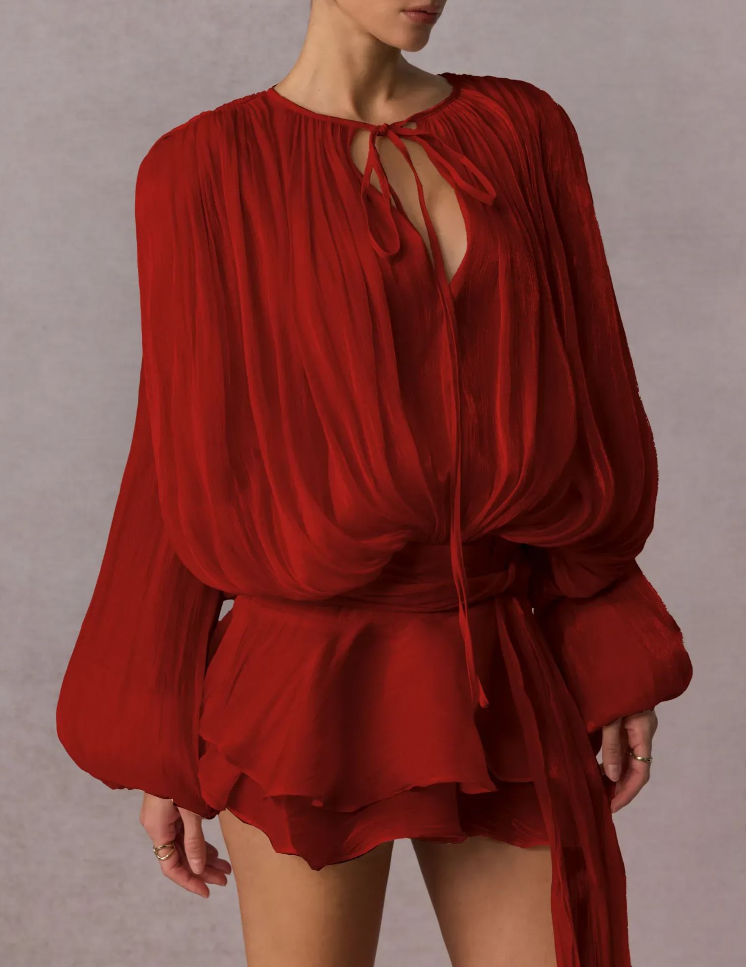 Chiara Red Fully Pleated Ruffled Mini Dress