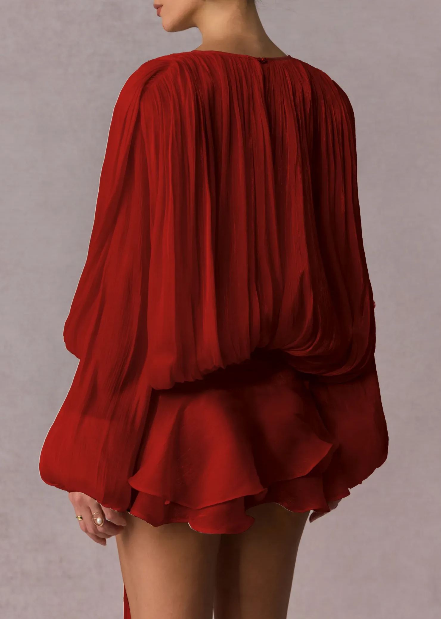 Chiara Red Fully Pleated Ruffled Mini Dress