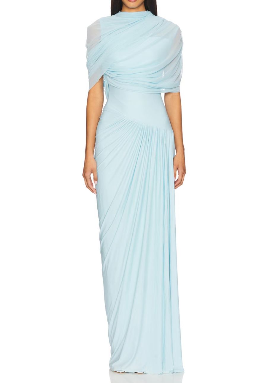 Acharya asymmetrical pleated maxi dress in Baby-blue