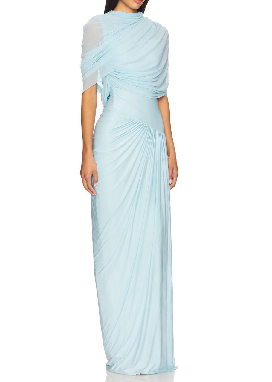 Acharya asymmetrical pleated maxi dress in Baby-blue