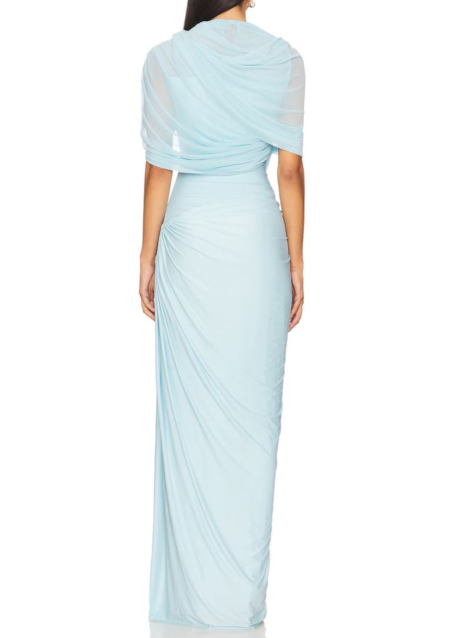 Acharya asymmetrical pleated maxi dress in Baby-blue
