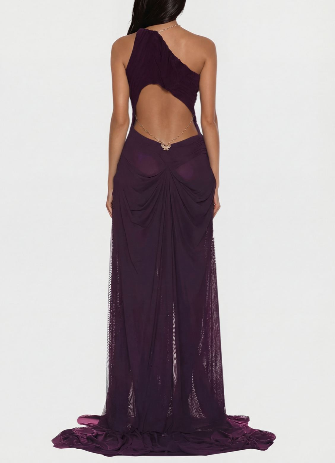 Dermot Plunge Chain Asymmetric Maxi Dress In Deep Purple