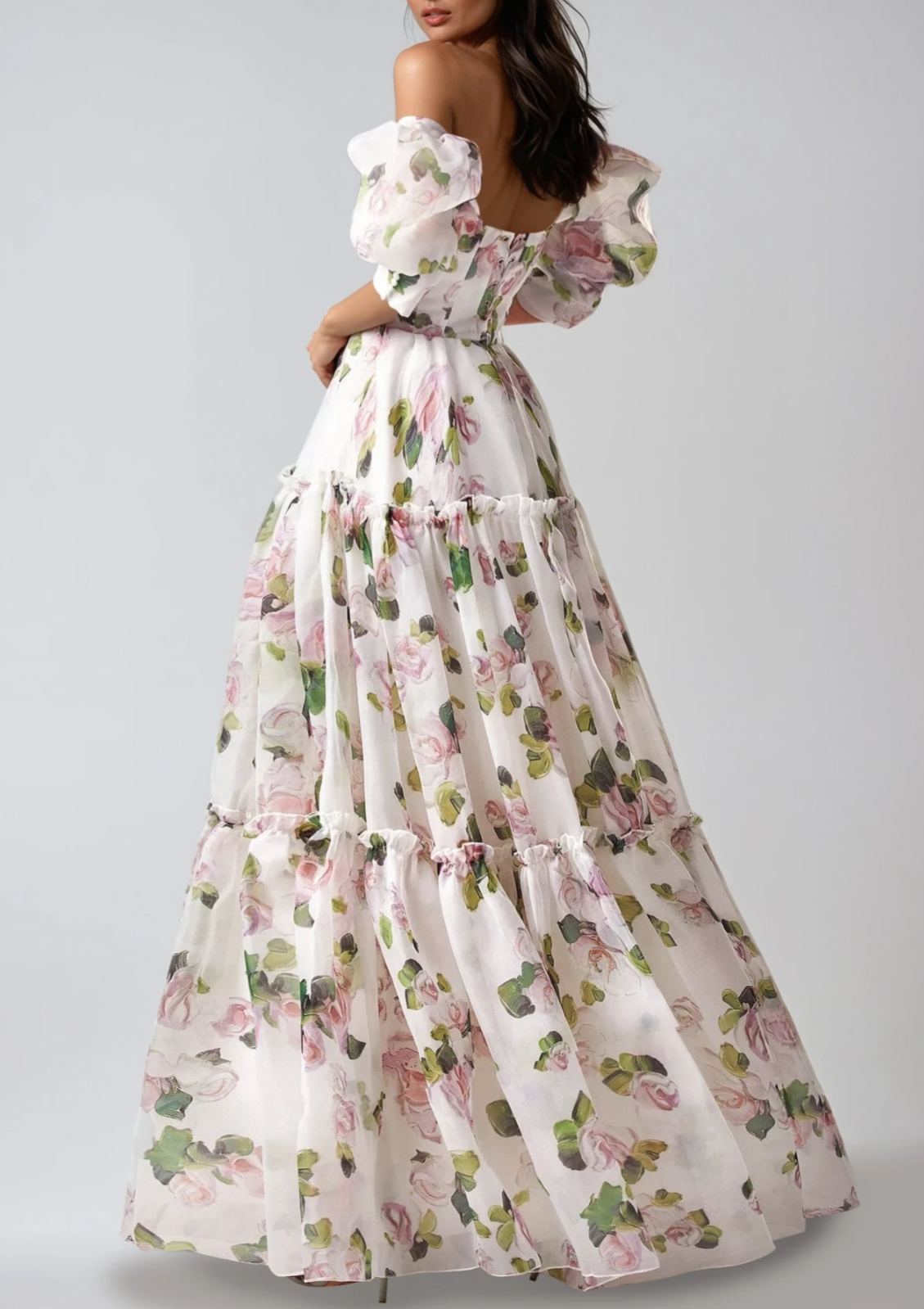 Mabuos Puff Sleeve Floral Maxi Dress