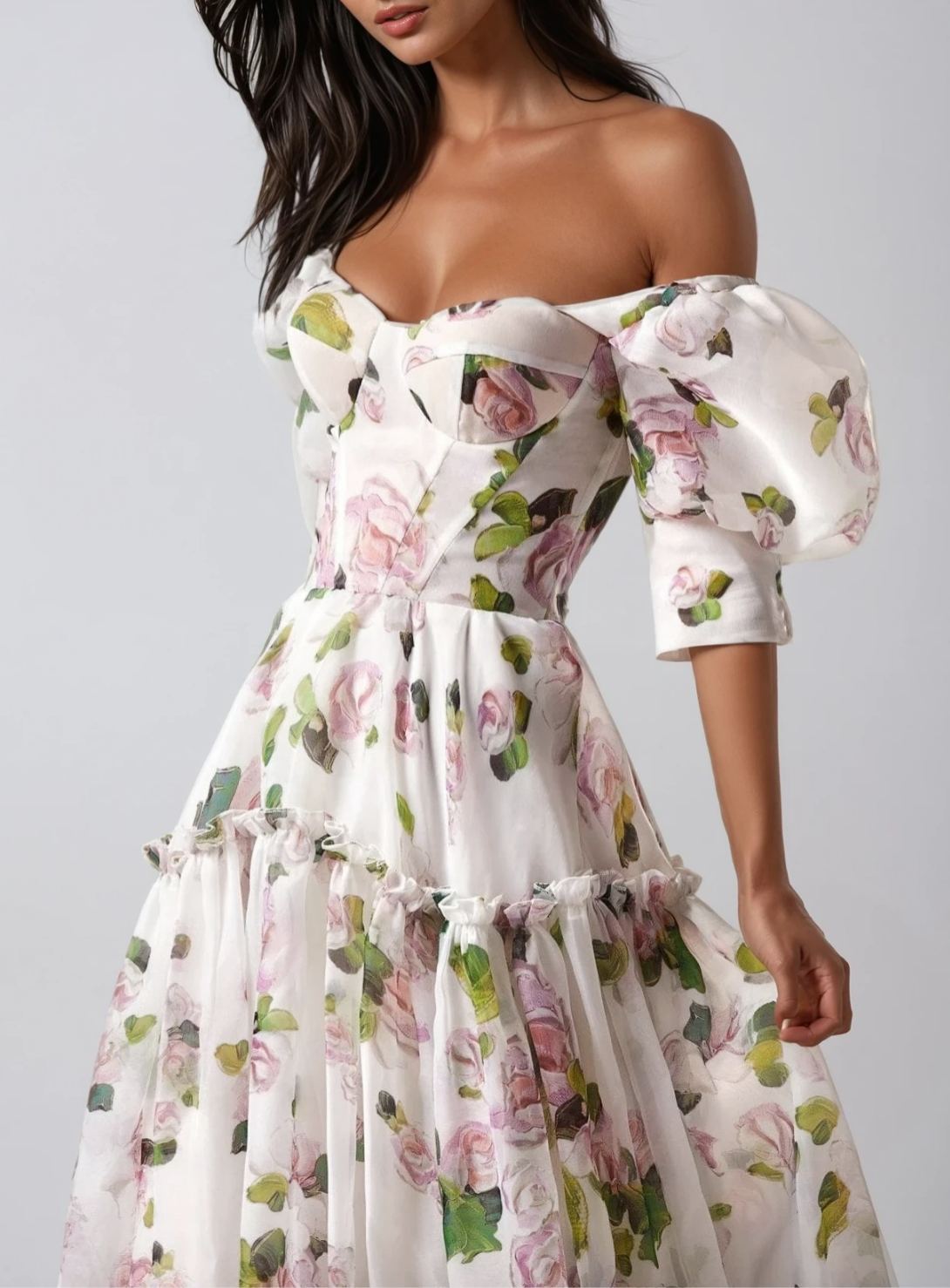Mabuos Puff Sleeve Floral Maxi Dress