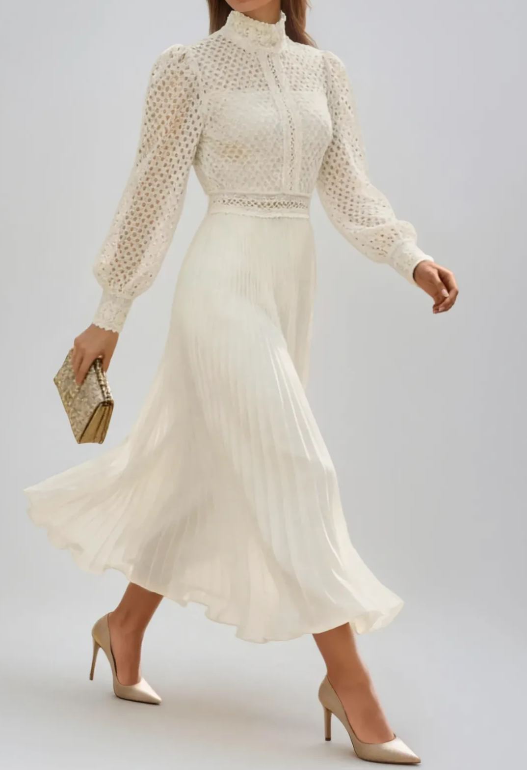 Pozeika Cutout Pleated Midi Dress