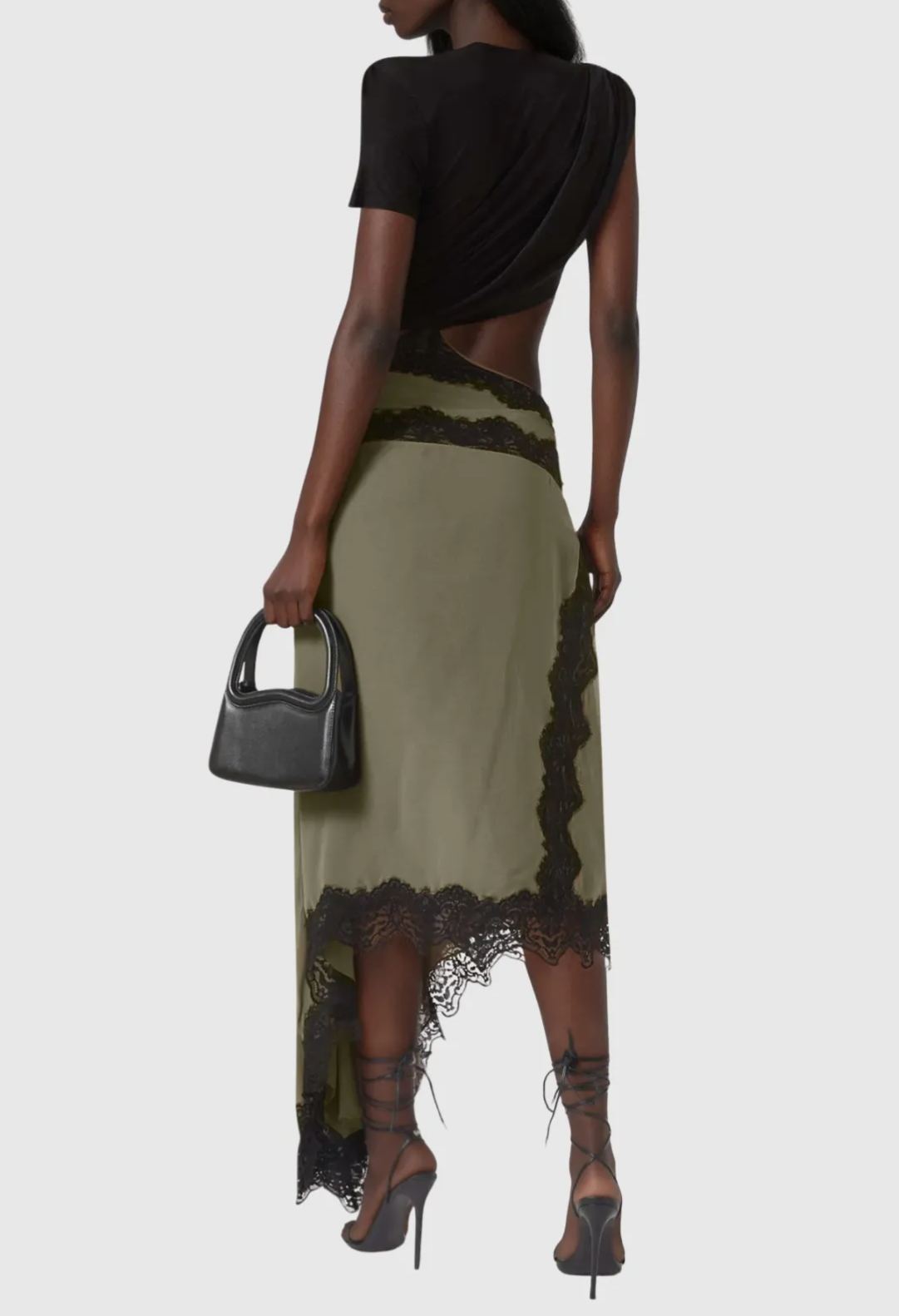 Diodore Asymmetric Lace Satin Maxi Dress