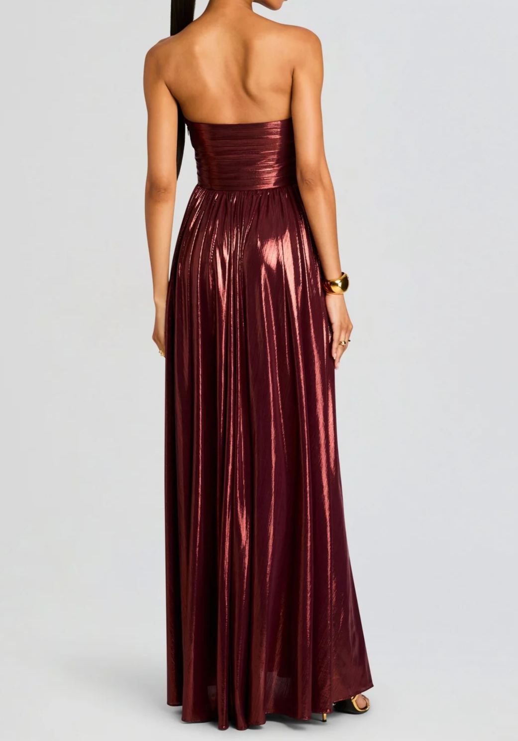 Okapi Strapless Pleated Metallic Maxi Dress