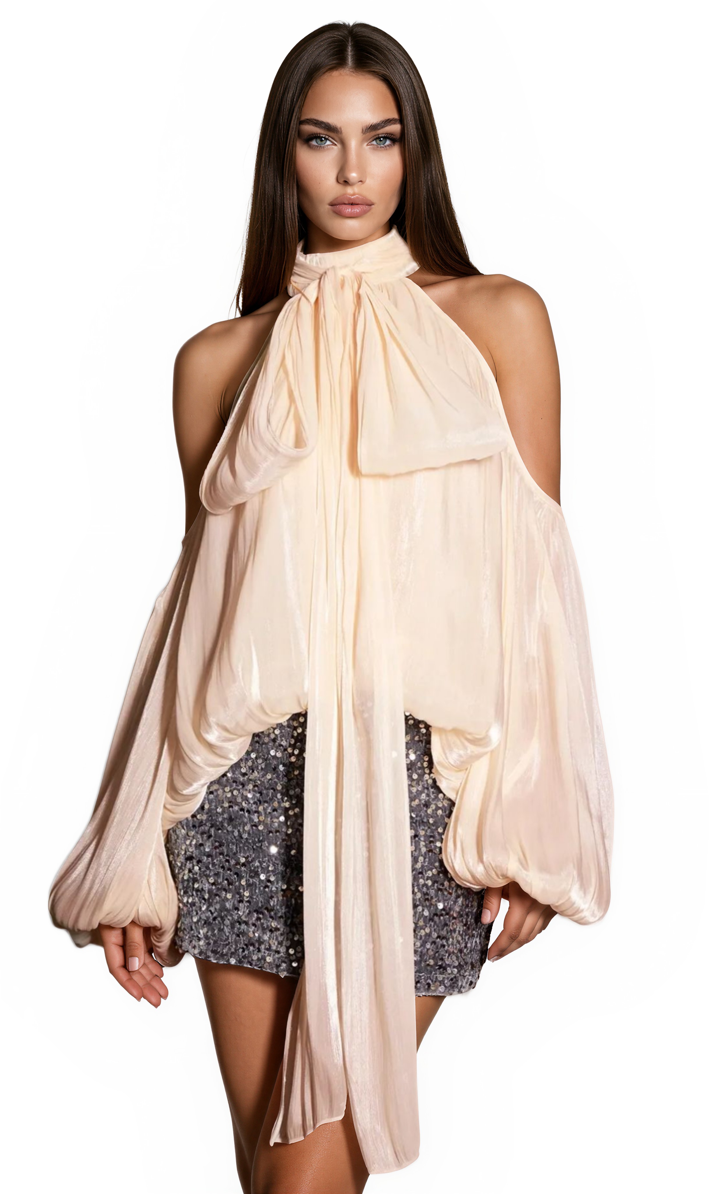 Pabevo Off-Shoulder Satin Top