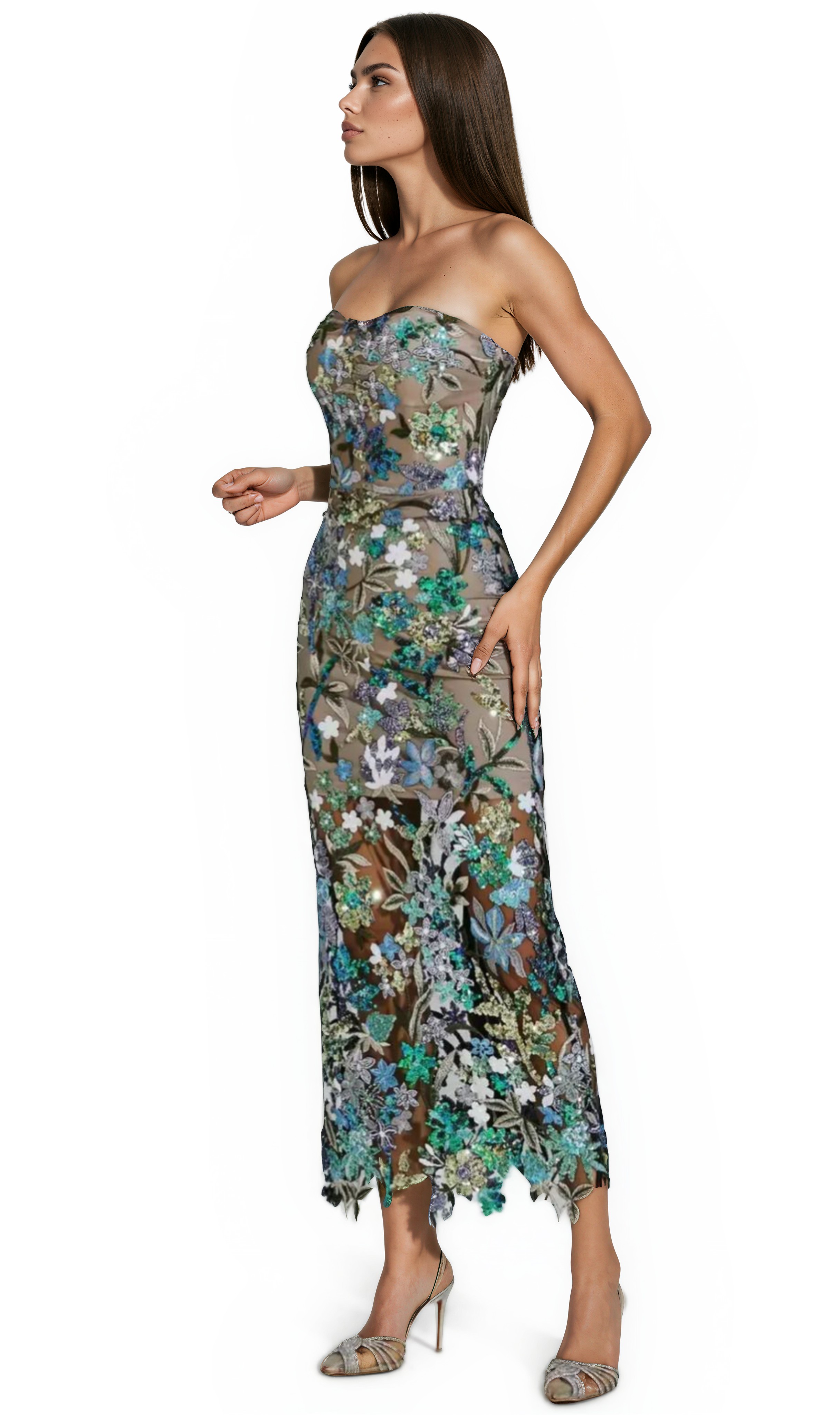Cindara Flower Embroidered Sequin Dress