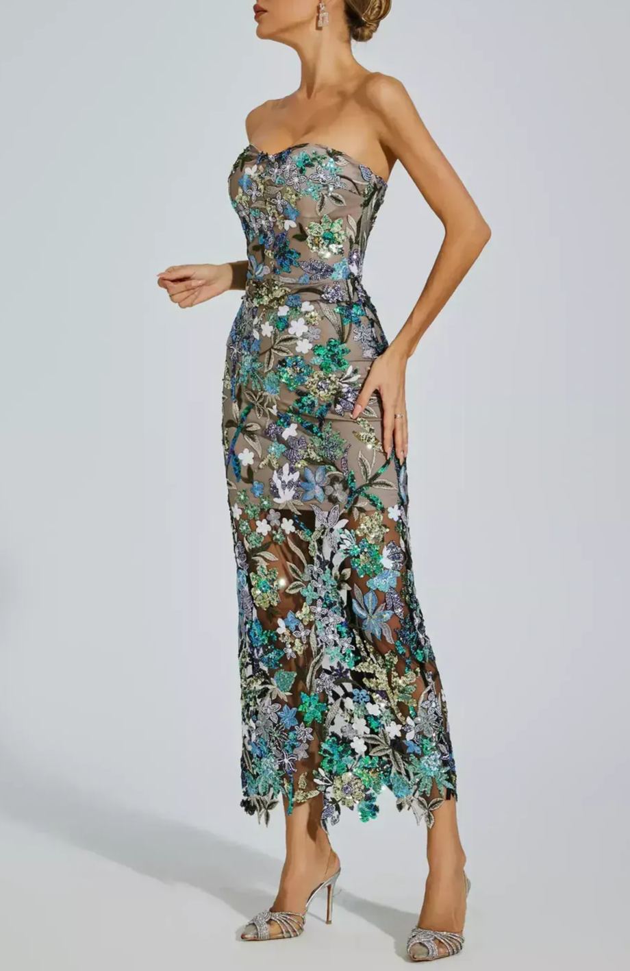 Cindara Flower Embroidered Sequin Dress