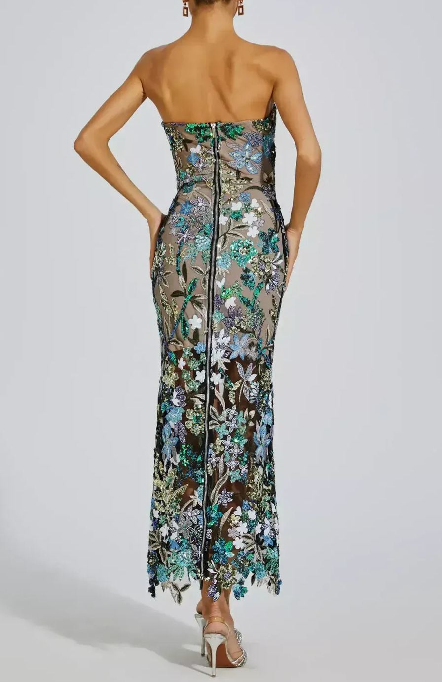 Cindara Flower Embroidered Sequin Dress