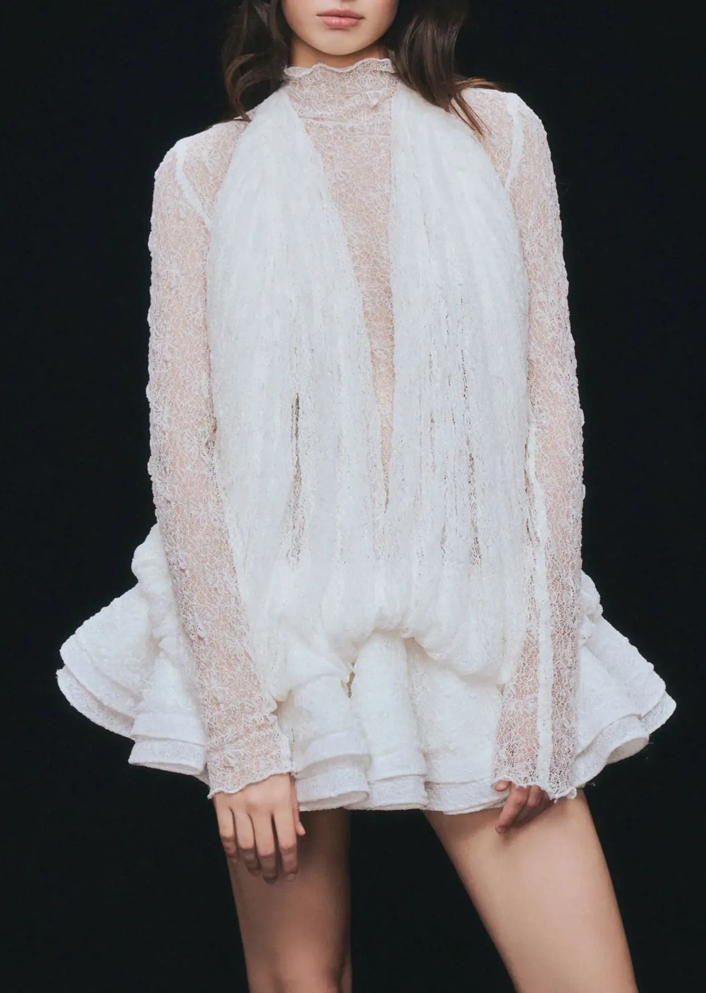 Dabney white semi-sheer lace top & shorts & dress matching set